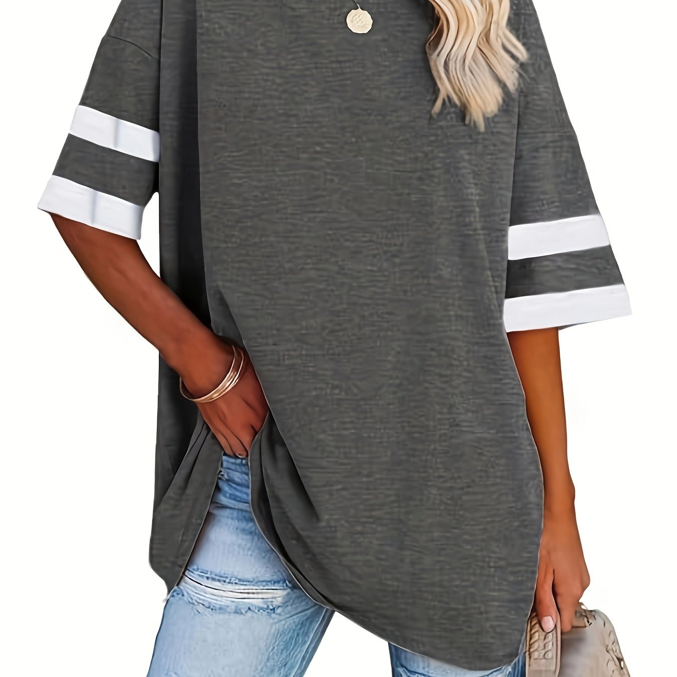 Plus Size - Plus Size - Spring/summer New Loose Short Sleeve Round Neck Cinched Waist Women's Top
