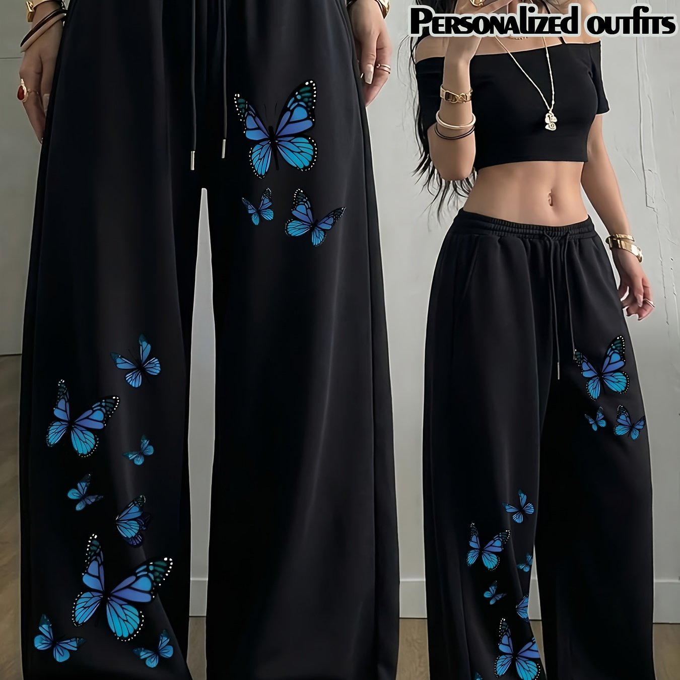 TEMU Women's Full- Print Straight Leg Pants - Elastic Drawstring Waist Casual Trousers, Opaque Full-length Pants Suitable For Spring/autumn, Machine
