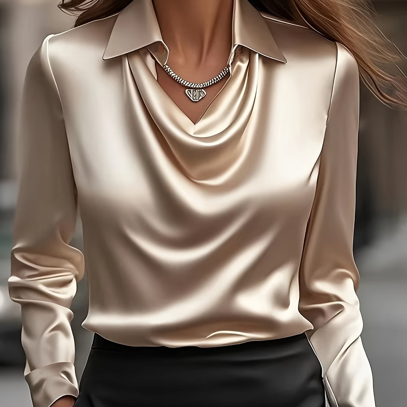 E-shop Damen Swing-Neck Shirt, Einfaches Swing Einfarbiges Lockeres Stehkragen-Oberteil