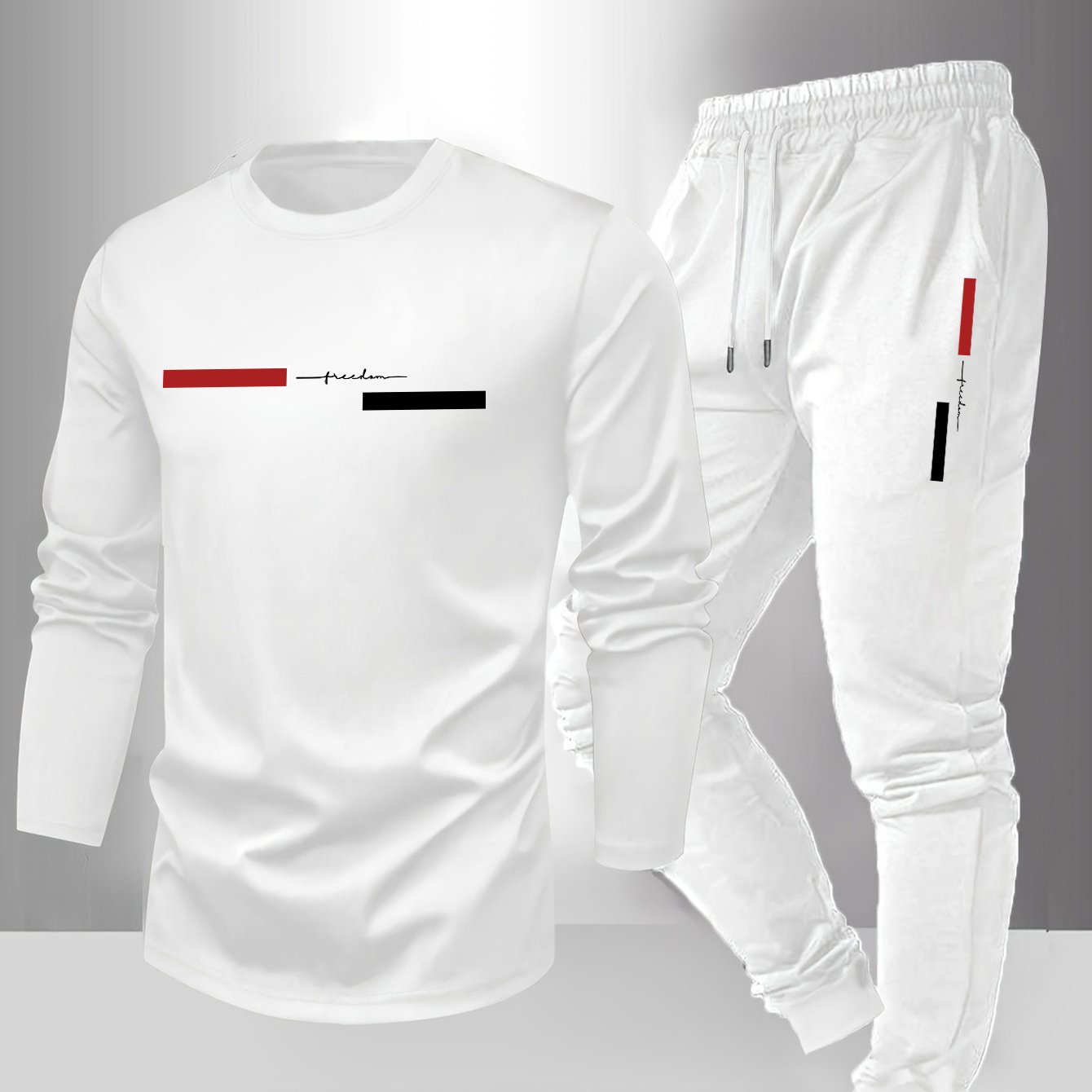 TEMU Ensemble T-shirt confortable à col ras du cou et pantalon long en fibre de , manches longues décontractées pour homme, pantalon long décontracté