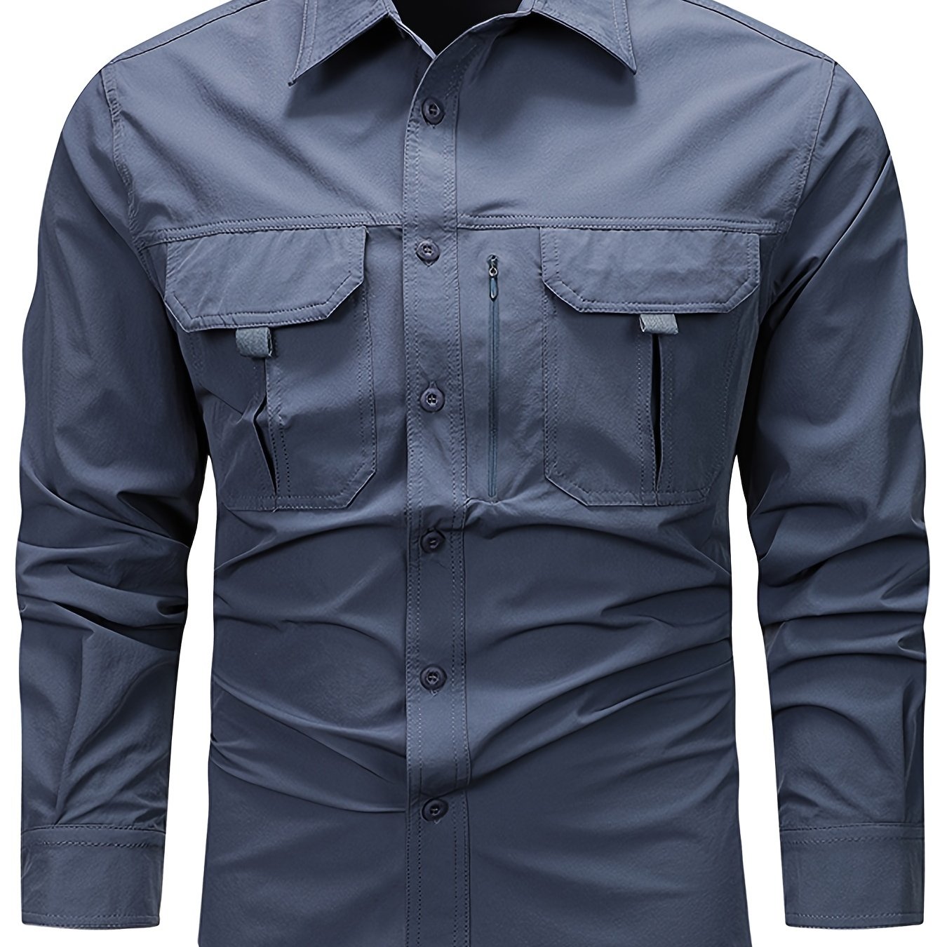 TEMU Spring And Autumn Casual Men's Long Sleeve Sunscreen Quick-drying Shirt With Multi-pockets For Outdoor Fishing