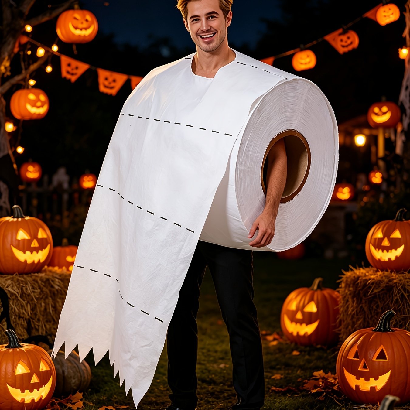 TEMU Déguisement Rouleau de Papier Toilette, Costume d'Halloween Amusant et Original pour Adultes, Tenue de Fête