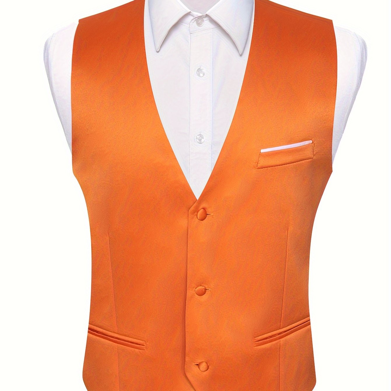 Plus Size Men's Orange Suit Vest - Formal Dress Waistcoat For Wedding & Business, Plus Size