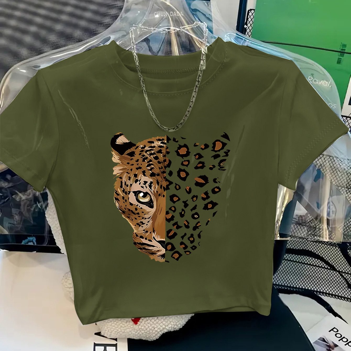 TEMU Y2k Style Women's Short T-shirt With Leopard Print Animal Pattern, Fashionable, Elegant, And Made From Soft And Comfortable Fabric