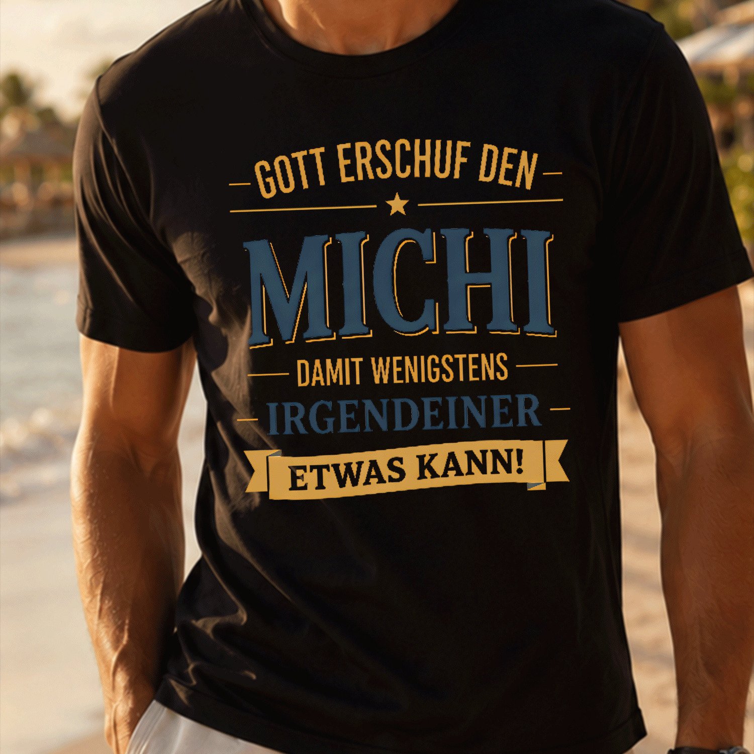 Print German Text Gott Erschuf Den (3) For Men Summer Casual T-shirt- Lightweight Tee For Seaside Vacation, Beach Resort