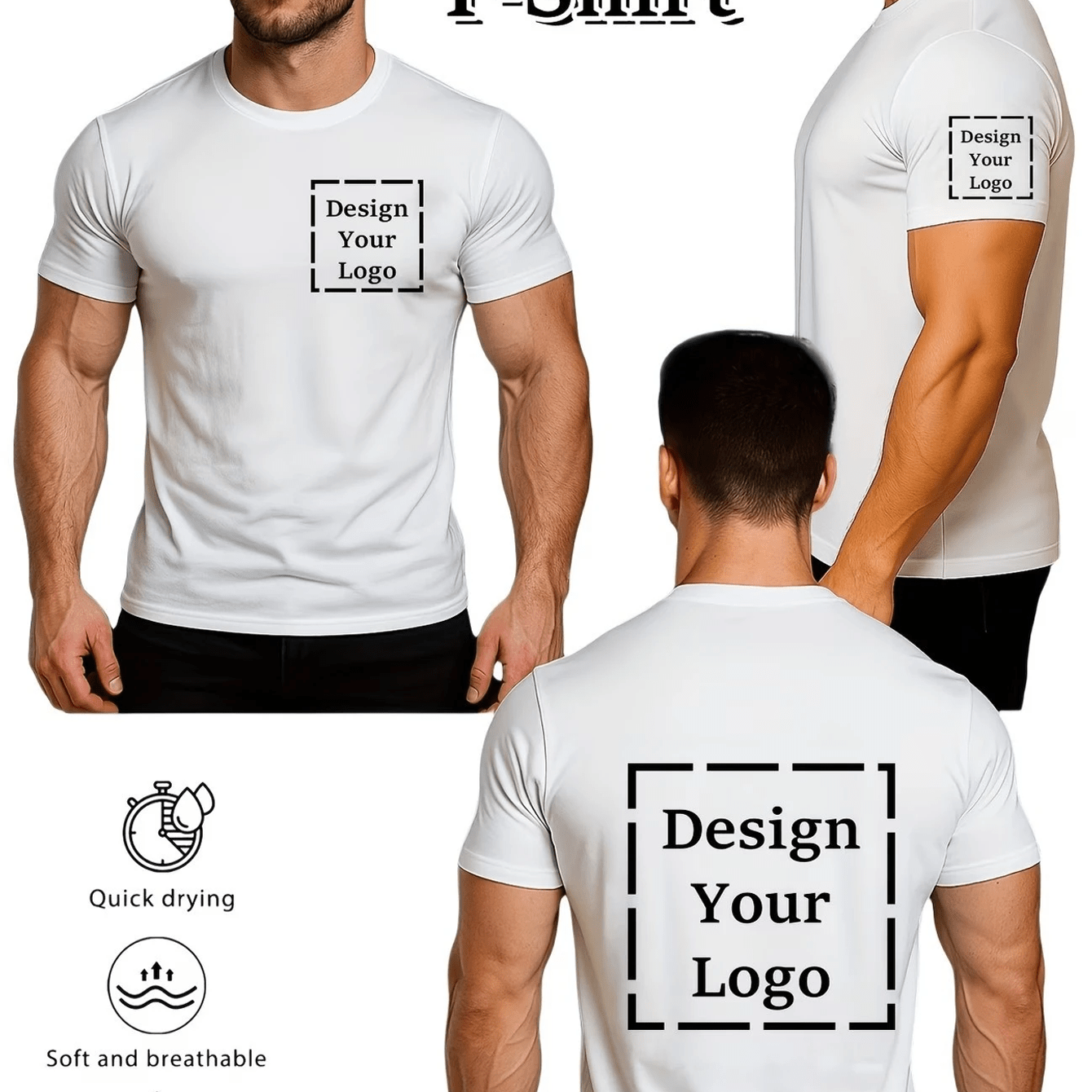 Custom Photo Customized Print Short Sleeve T-shirt Summer Tops Tees Diy Photo Or Logo T-shirt Men Clothing, Plus Size