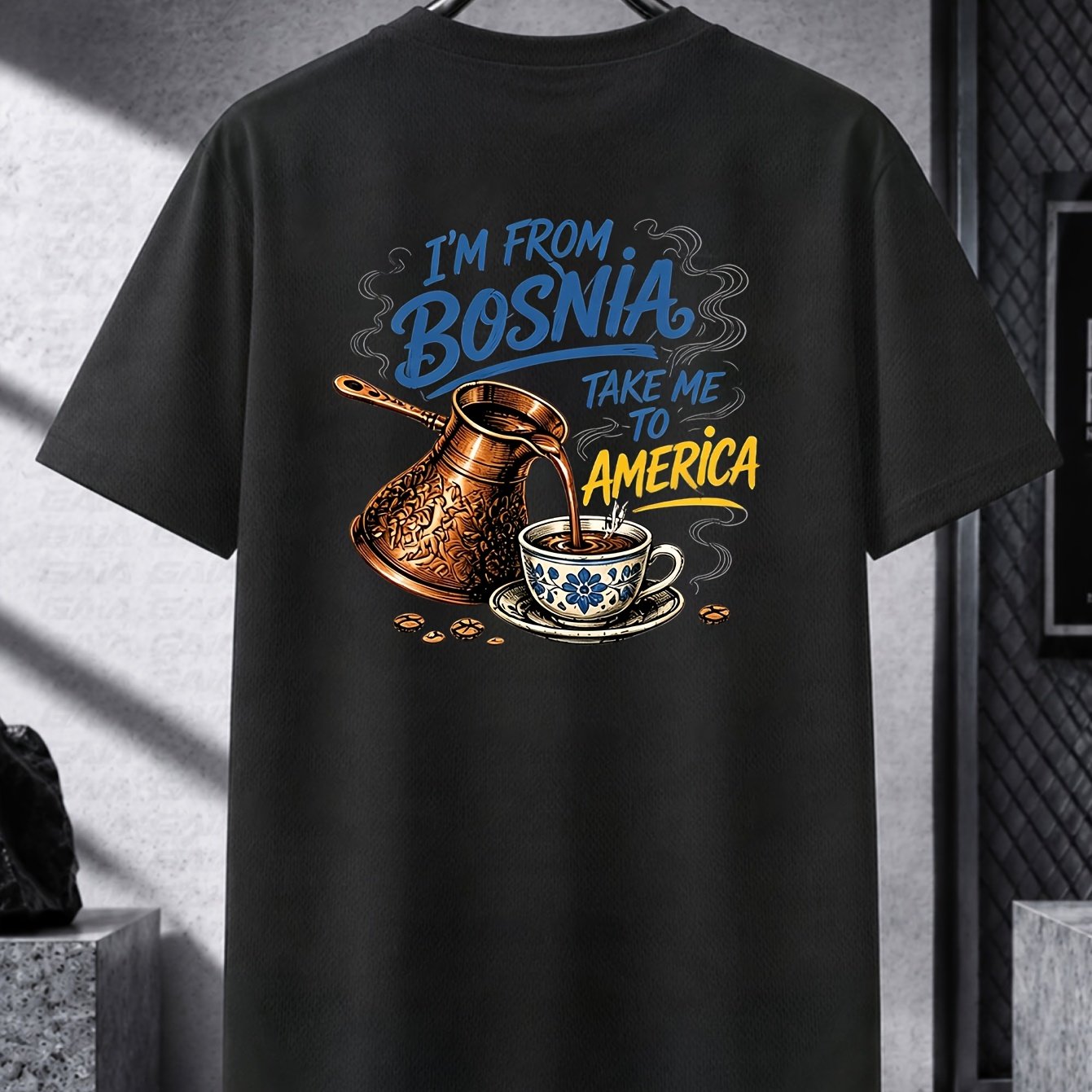 TEMU Bosnian Back Graphic Tee, I'from Bosnia To America T-shirt, High-street Unisex , Regular Fit Shoulder Clothing Size S-2xl