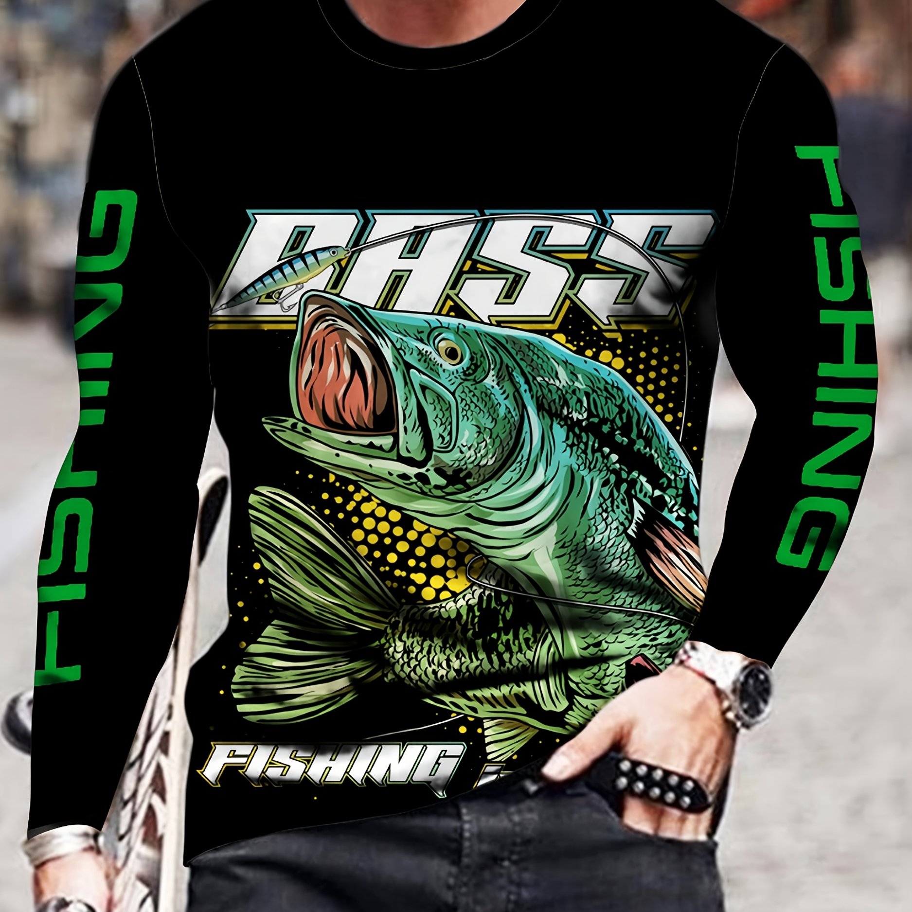 TEMU Men's Quick-dry Fishing Shirt - Moisture-wicking, Stretch Fabric With Print | Hiking, Cycling & Outdoor Activities