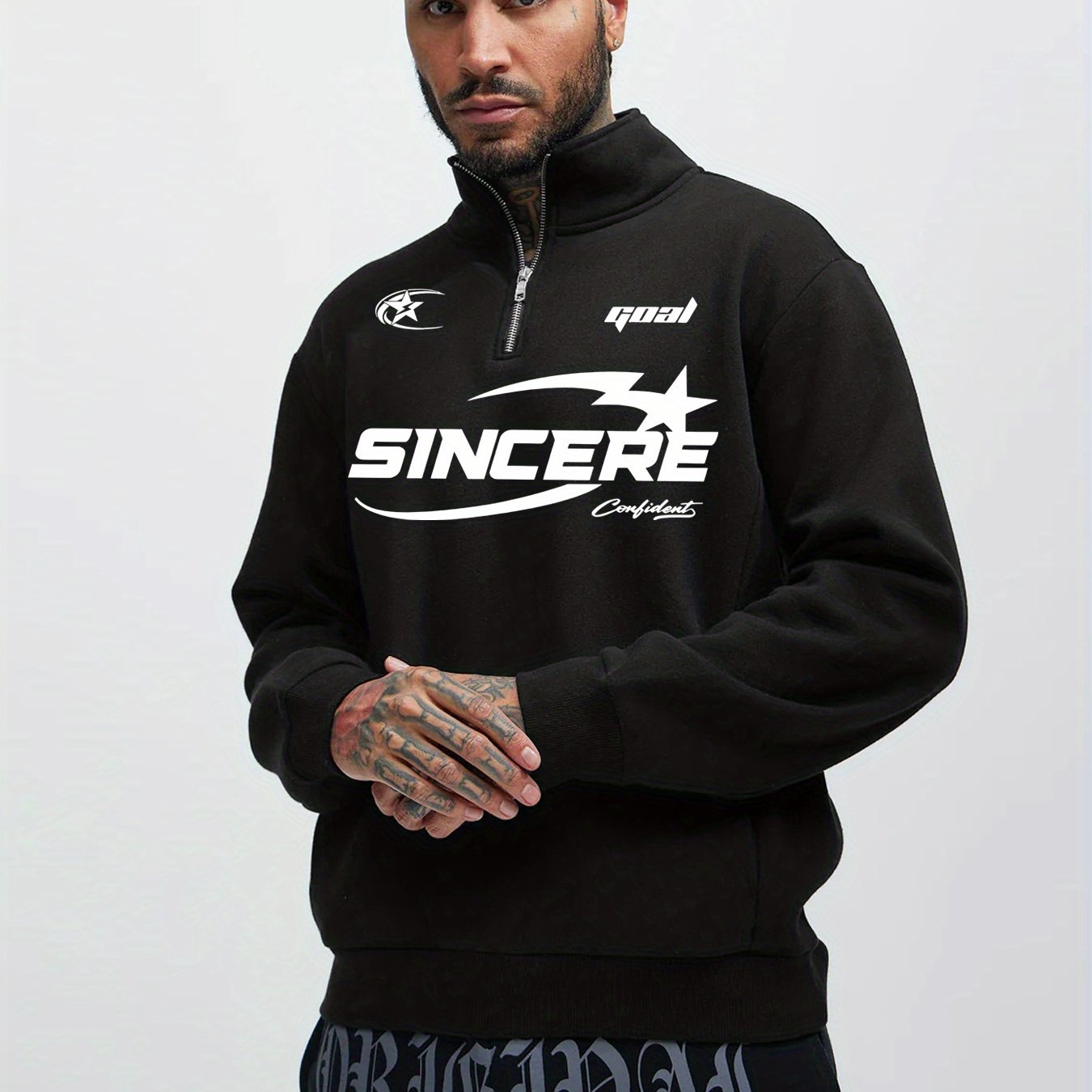 TEMU Men's Outdoor Sports Casual Pullover Sweatshirt With A Easy Letter Print And Short Zipper