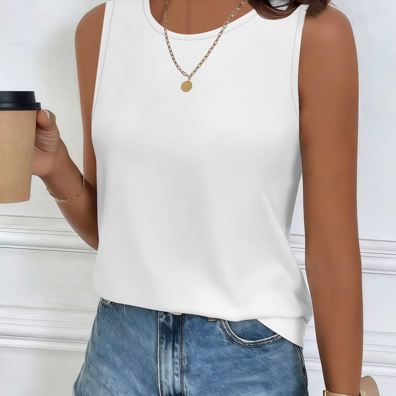 E-shop Damen-Tanktop-T-Shirt im neuen Stil 2026, Alltags-Freizeitlook für Frühling/Sommer, einfarbig, ohne Aufdruck, ärmellos, mit breiten Trägern, als