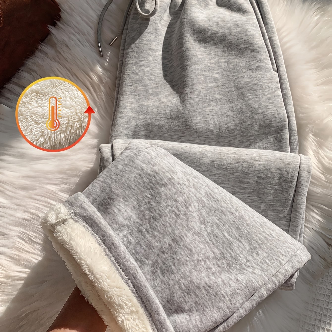 TEMU Winter Fleece-lined Thickened Wide-leg Sweatpants, Loose Straight-leg Autumn/winter Warm Wide-leg Pants