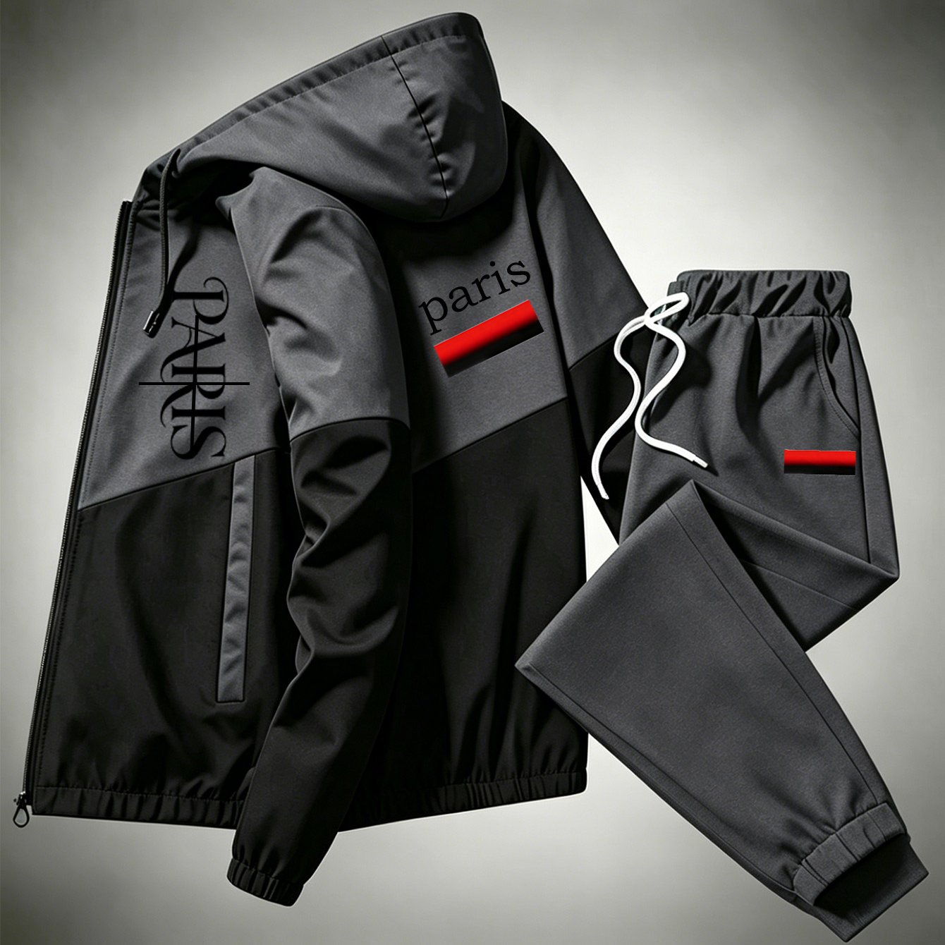 Men's Hooded Tracksuit Casual Sporty Style Polyester Fabric Zipper Detail Drawstring Hood Regular Fit For Spring And Fall Unisex Design