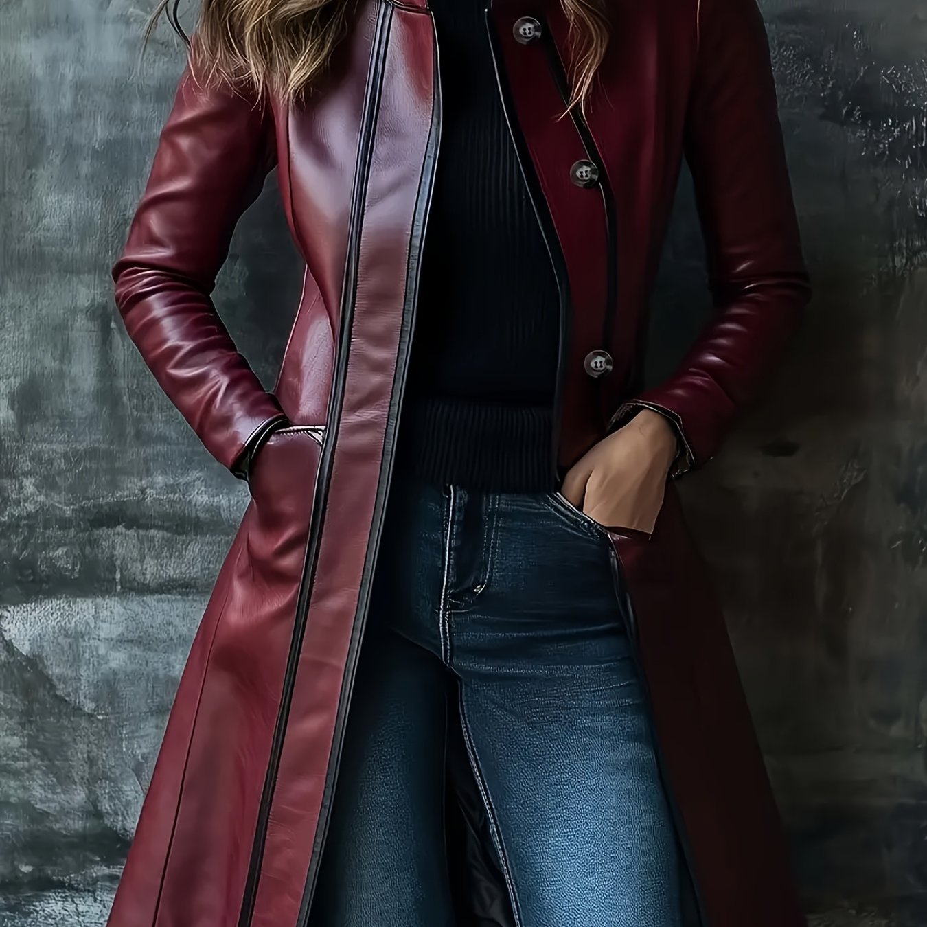 E-shop Herbst/Winter Neu Damen Eleganter Einreihiger Trenchcoat Mittellange PU Jacke