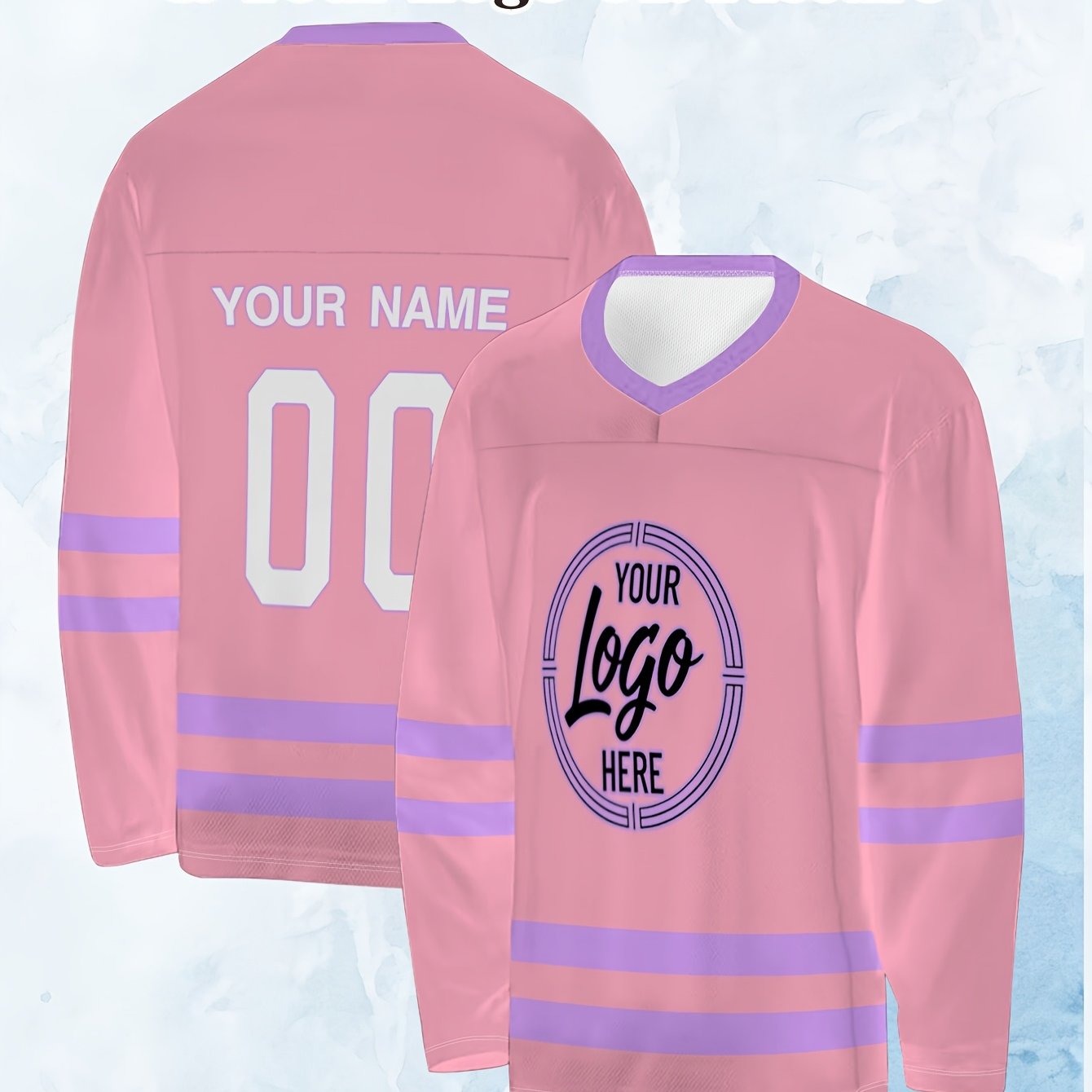 TEMU Maglia da hockey da personalizzabile - Personalizza e numero della , design a blocchi di , maniche lunghe con scollo a V, adatta per fan,