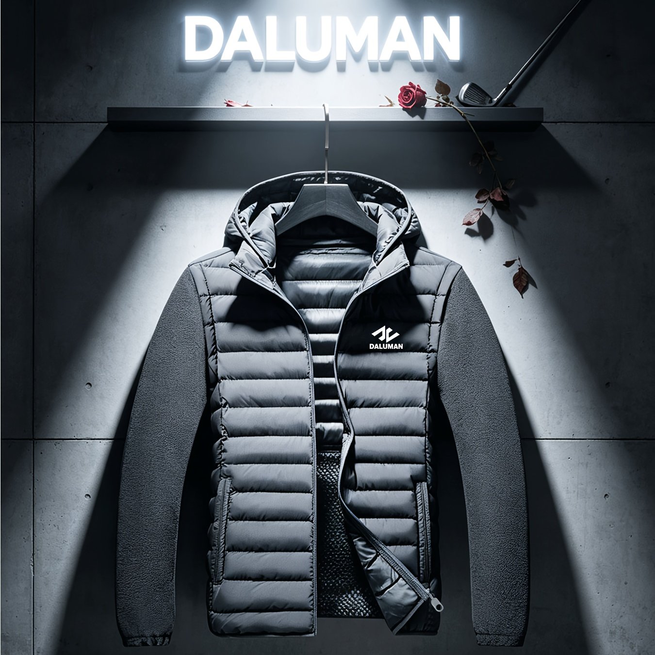 TEMU Daluman Men's Outdoor Multi-functional Padded Coat, Lightweight Winter Hooded Padded Jacket With Detachable Hood, Arm Fleece Panel, Detachable