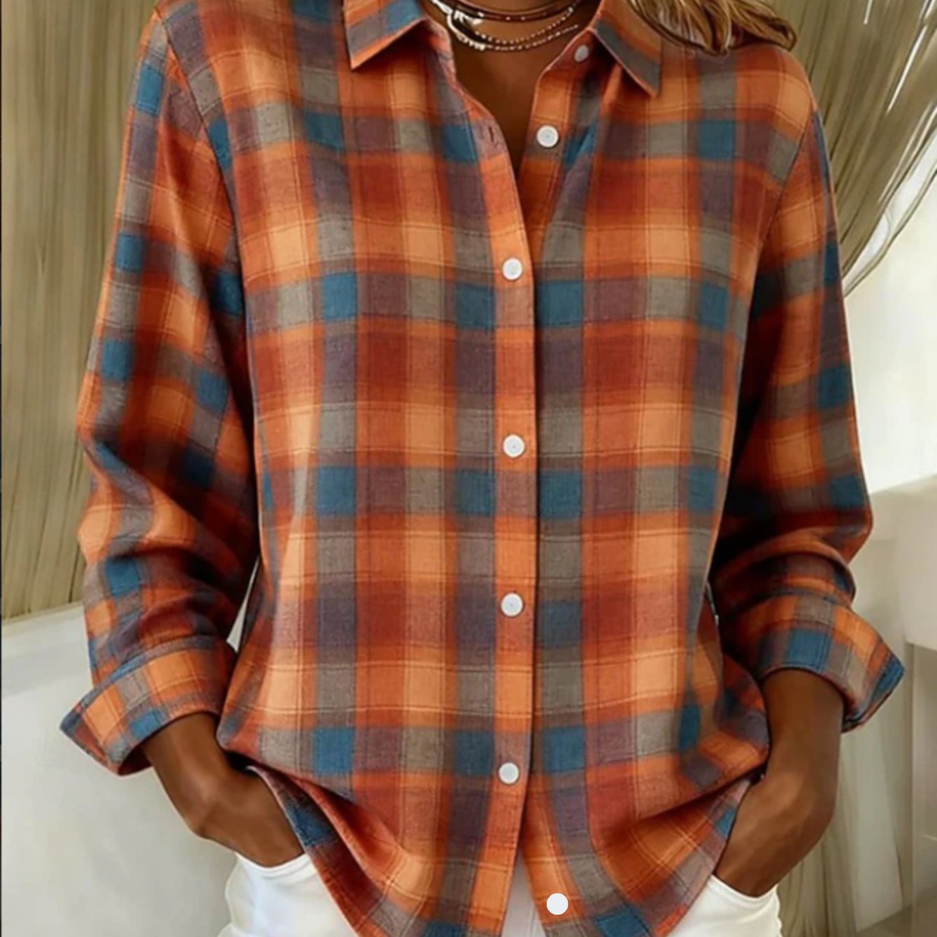 TEMU [printed Design – Not Textured] Women's Long Sleeve Shirt - Autumn Plaid Shirt, Loose Fit Casual Top For Women - Versatile Commuter Style, New