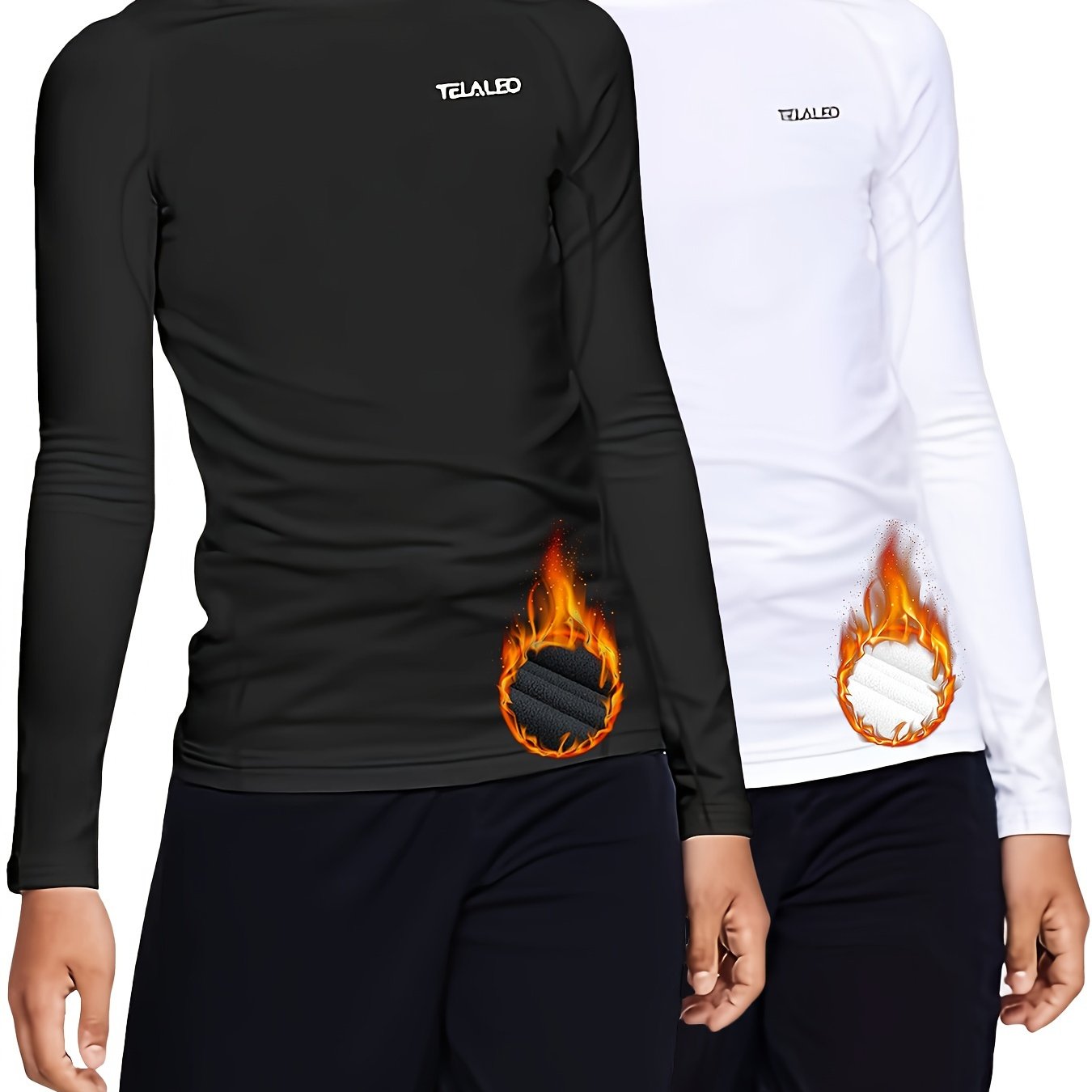 Image of Telaleo 2pcs Children's Autumn/winter Sports Base Layer Thermal Tight-fitting Shirts For Young Boys And Girls, Long-sleeve -lined Base Layer For Sports, Soccer, Skiing, Thermal Underwear
