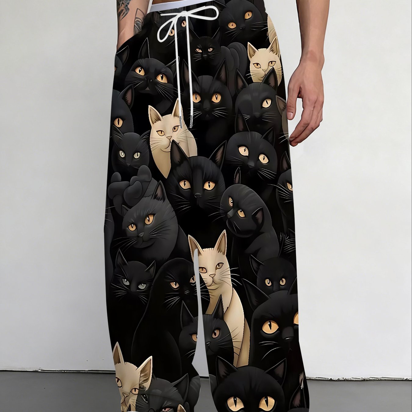 TEMU 【商品名】ファッショントレンド ホワイトキャット ゴールデンアイ メンズ ストレート ロングパンツ ゆったり カジュアル トラウザーズ
