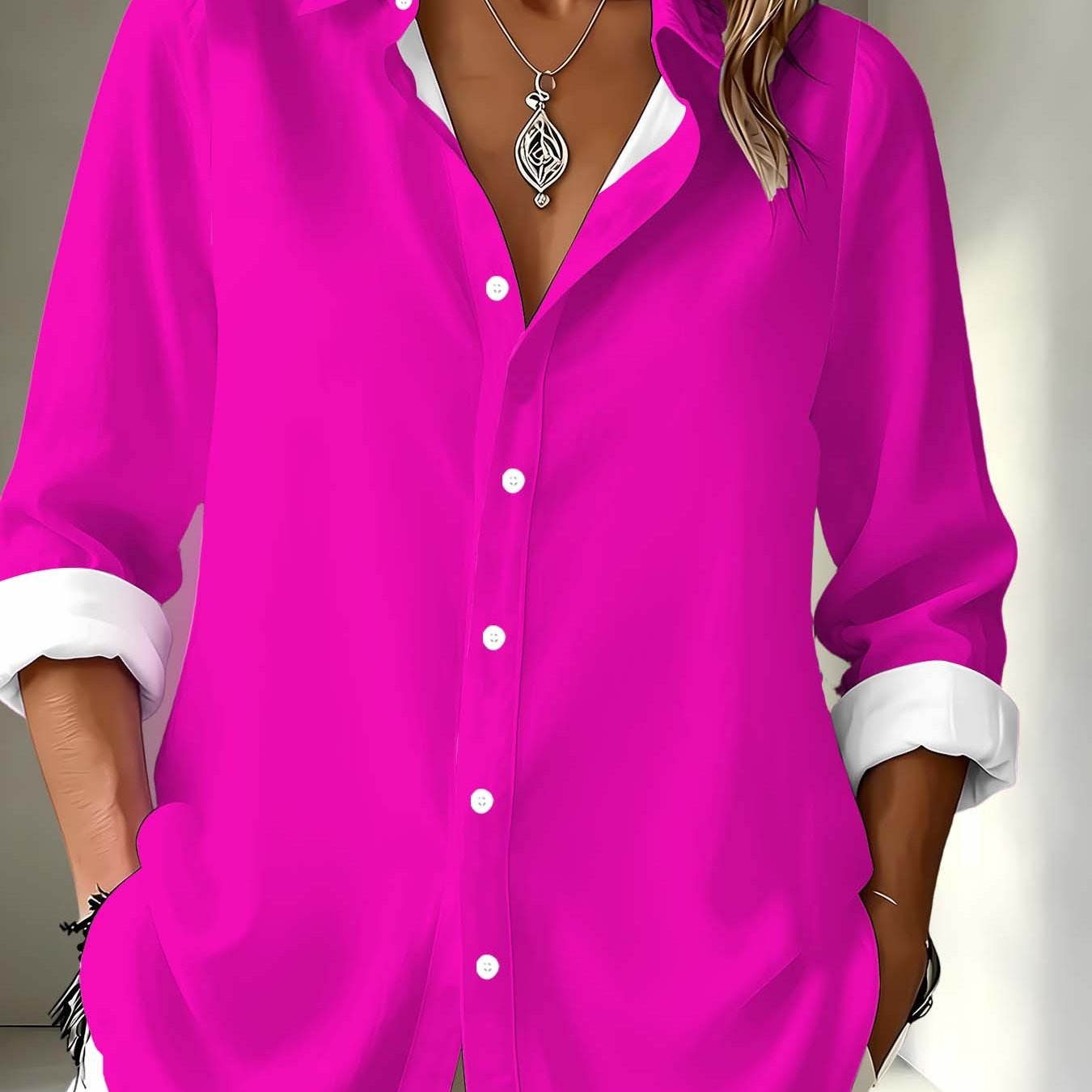 TEMU Women's Long Sleeve Shirt, Loose Single-button Casual Versatile Breathable Blouse
