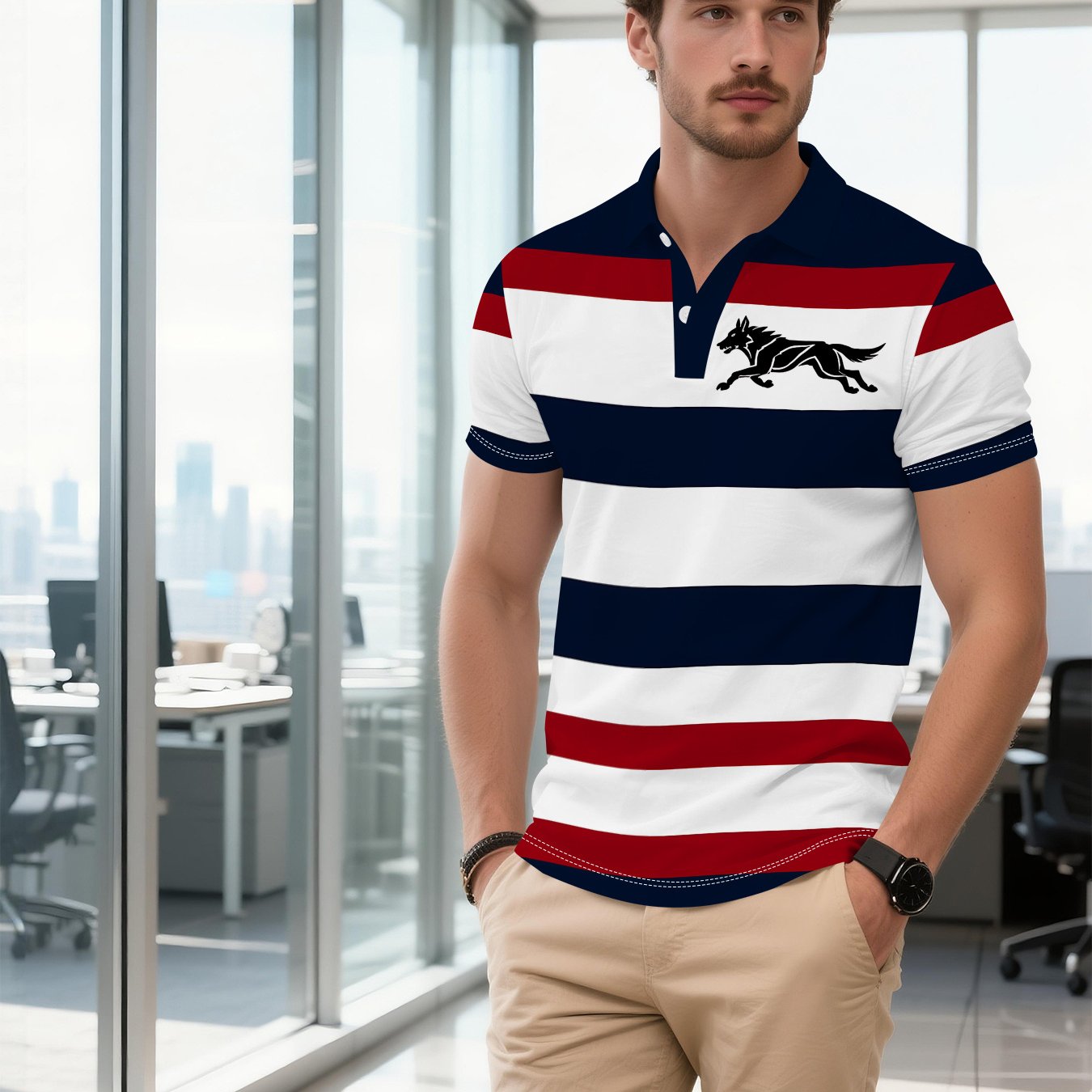TEMU Men's Spring Summer Autumn New Versatile Shirt, Trendy Sporty Stripe, Casual Outdoor Multi- Short Sleeve Top
