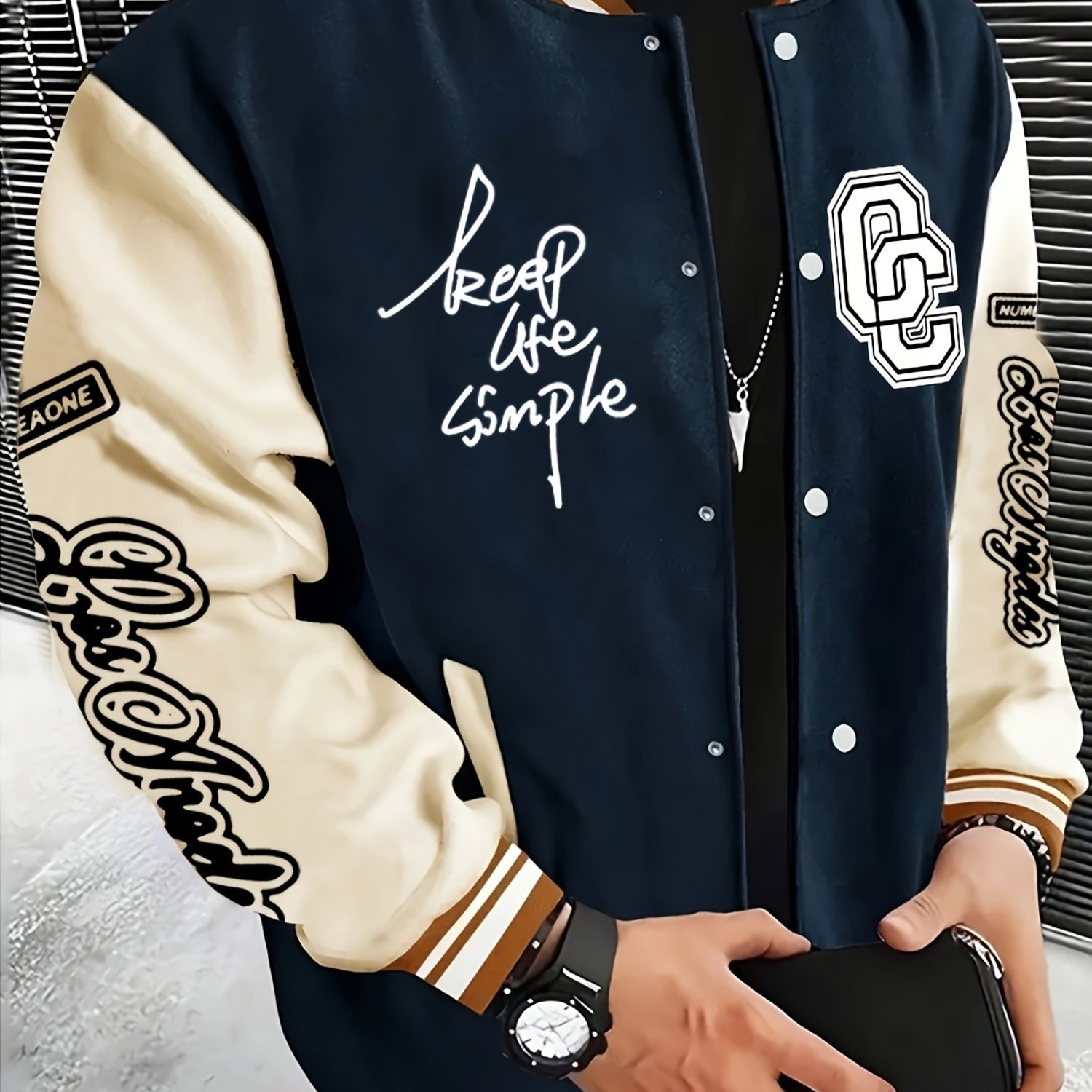 TEMU Men's Fashion Casual Baseball Jacket - Athletic Coat - Starry