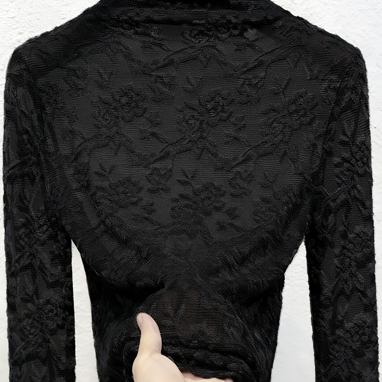 TEMU Plus Size Women's Elegant High Neck Long Sleeve Lace Top, Cutout, Sheer, Statement Blouse