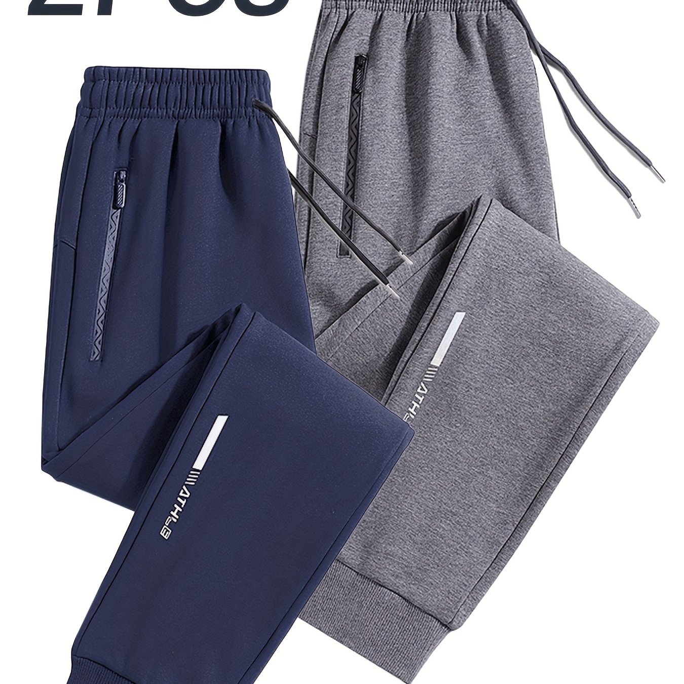 TEMU 2pcs Men's Casual Jogger Pants Set With Reflective Letter Print, Dual Zipper Pockets, Ideal For , Outdoor Activities, And Holiday Gifts