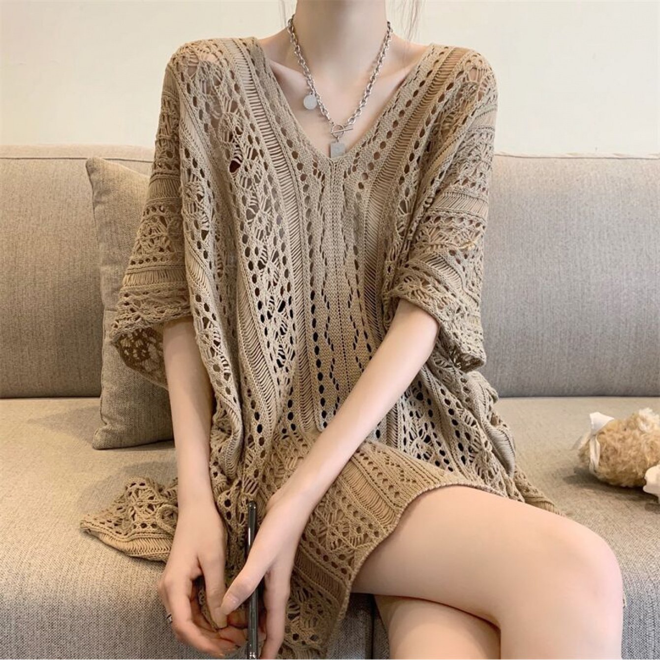 TEMU 【レディース】夏服：キュートでトなレースアップトップス（カットアウト加工）と、スできるミディ丈カバーアップのセットアップ