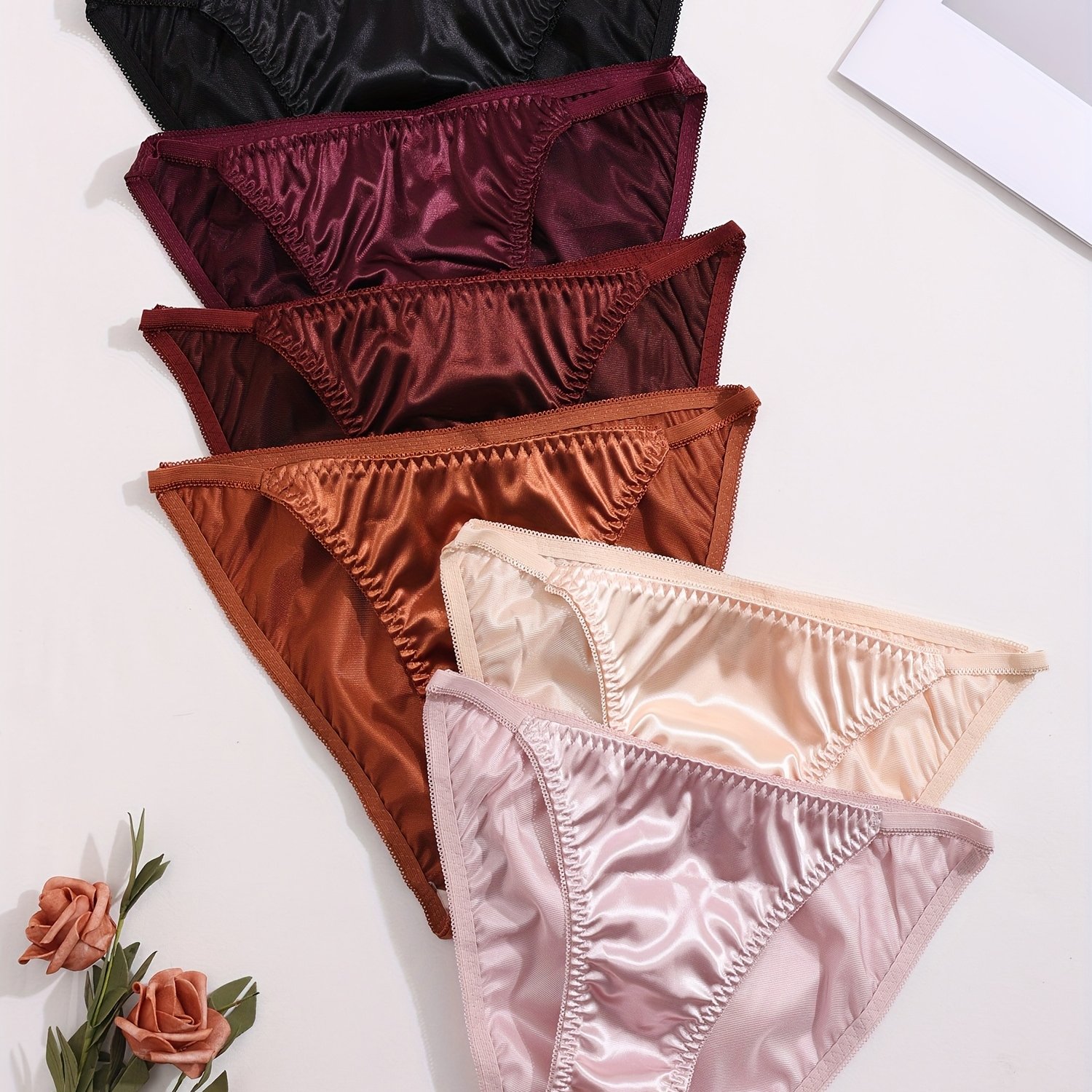 TEMU 6-pack Women' Color Glossy Underwear, Romantic High-waisted, High-elastic And Comfortable Pleated Briefs