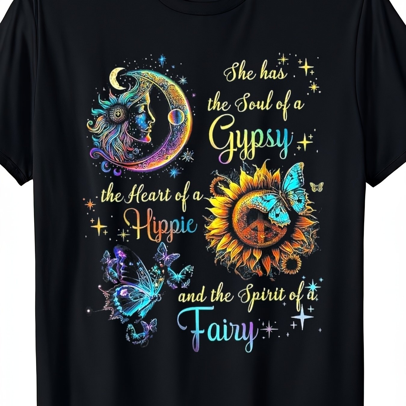TEMU Women's Retro Bohemian Hippie - 100% Black Retro And Heart Print New Style Simple And Fashionable Style Loose And Comfortable Suitable For Retro
