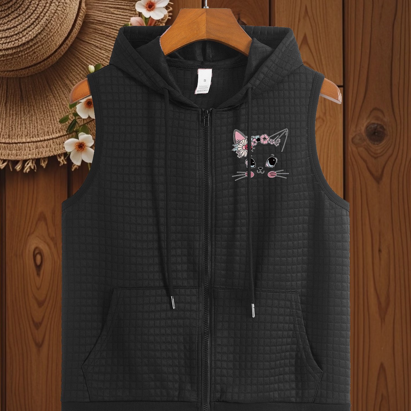 TEMU A Women's Vest Featuring Trendy Patterns And Zippers, Made Of, Sleeveless With Pockets