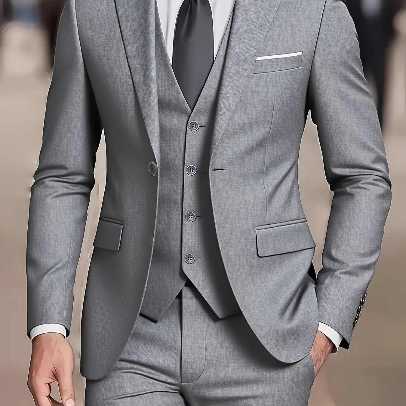 TEMU Men's 3pcs Suit Set, Jacket   Vest   Trousers, Fashionable And High-quality, Suitable For Weddings, Parties, Or Formal Events