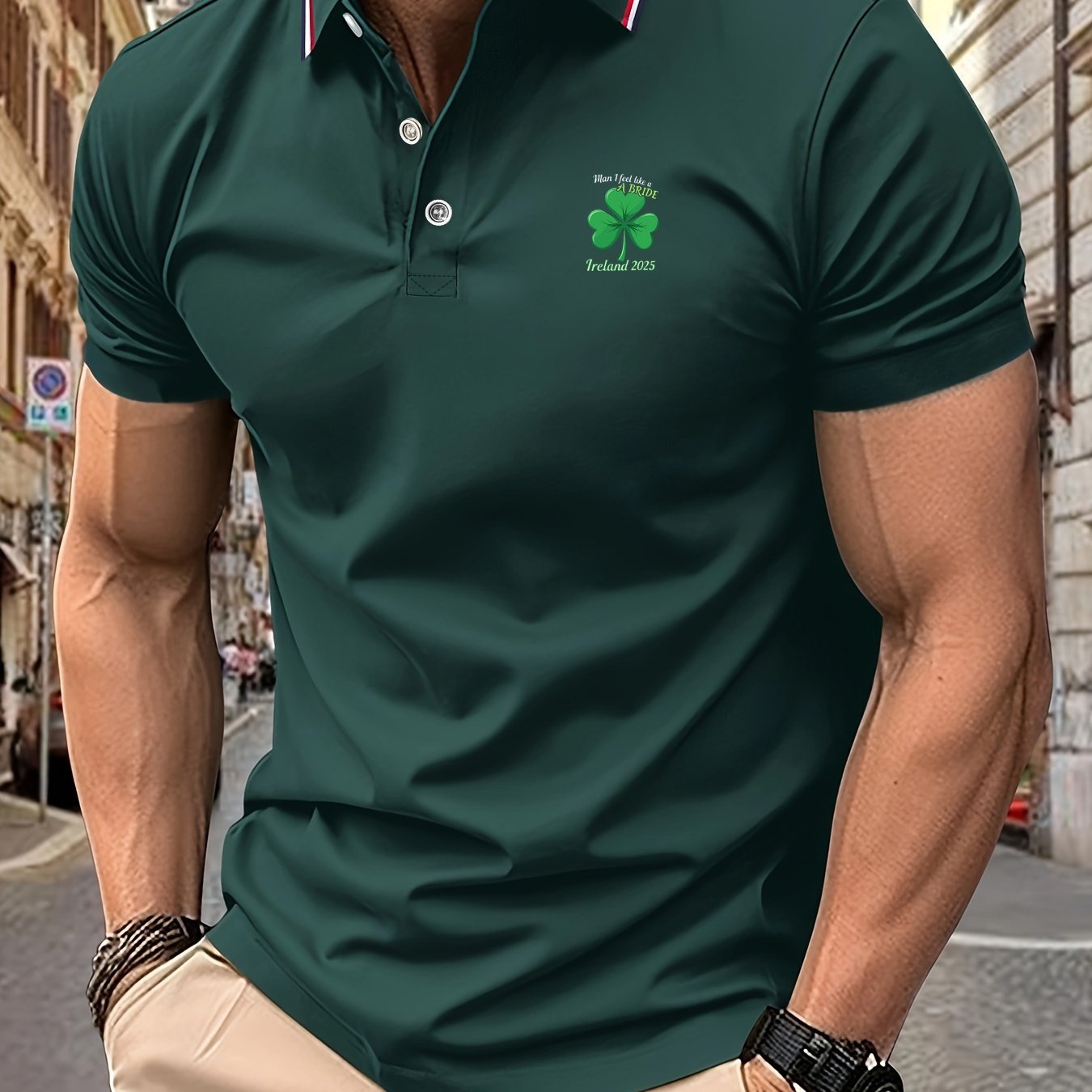 TEMU Men's Clover Pattern Shirt With "for Man I Feel Like A A Bride" And "ireland 2025