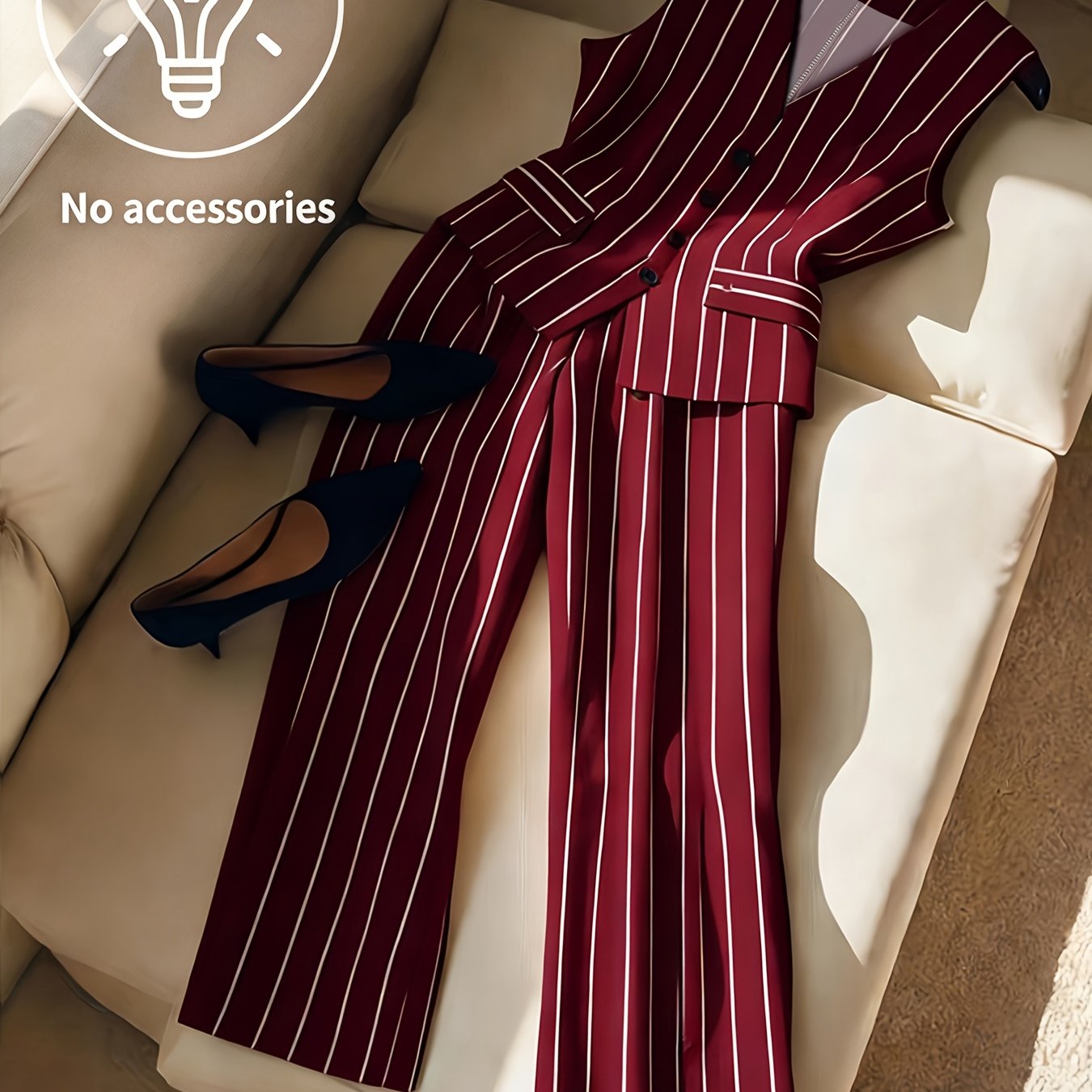 TEMU Elegante Moda Nuovo Estate Blusa da Donna Senza Maniche a Righe Camicia Vita Svasata Completo Pantaloni Set Pantaloni Set Due Pezzi LL425