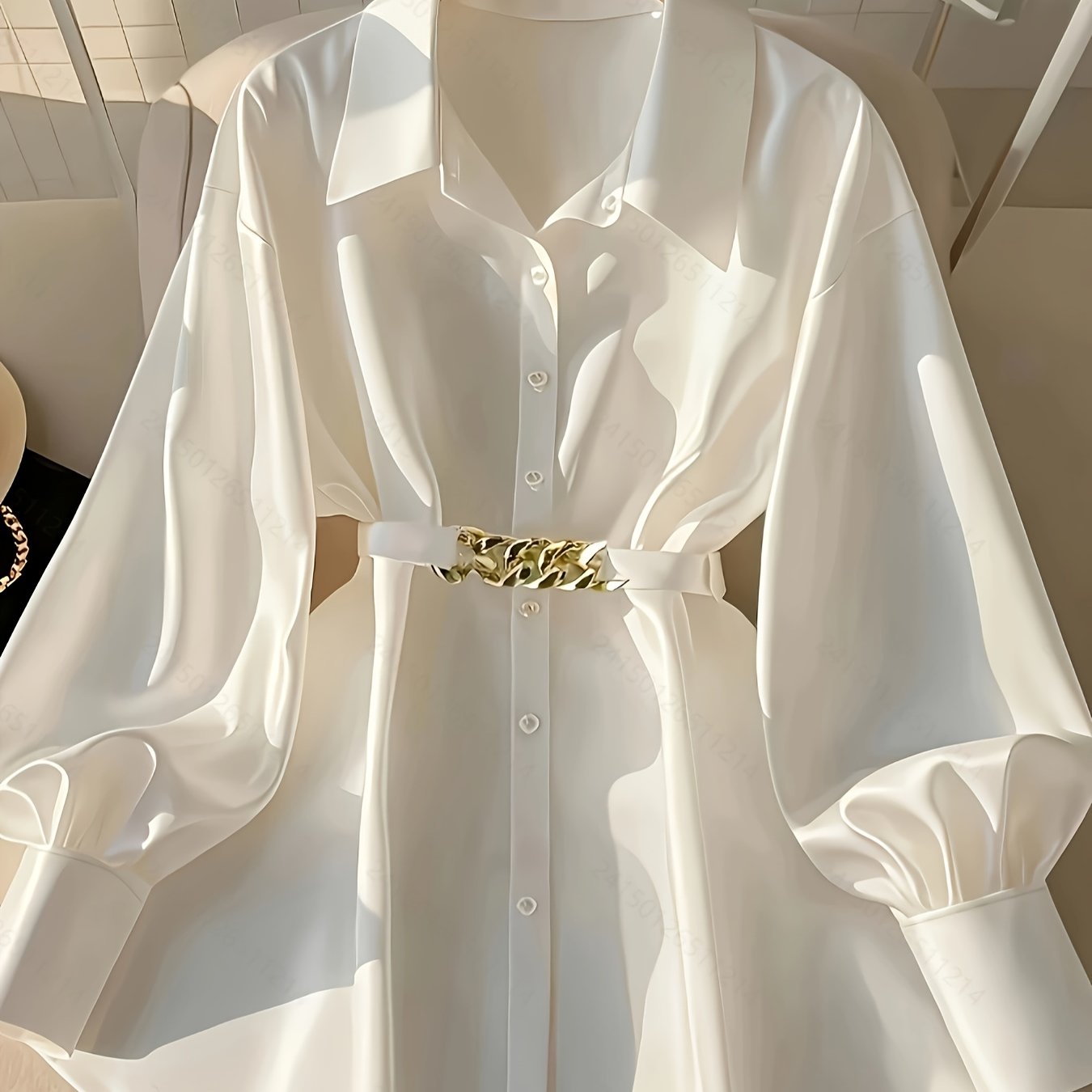 Women's Spring/autumn Casual Loose Single-breasted Blouse With Belt, Fashionable Shirt Top