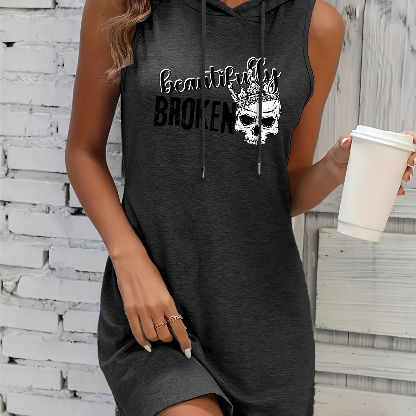 TEMU Summer Essential: Women's Color- Hooded Vest Dress, Western Cowboy Music Theme Series Nc-8236