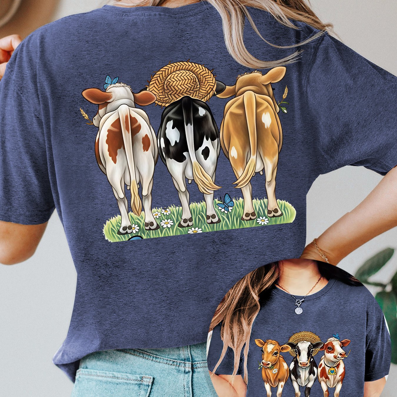 TEMU Women's Autumn Clothing, Cow Print Double-faced Round Neck Short Sleeve T-shirt, Sport Casual Lightweight Comfortable Soft Style Top, Daily