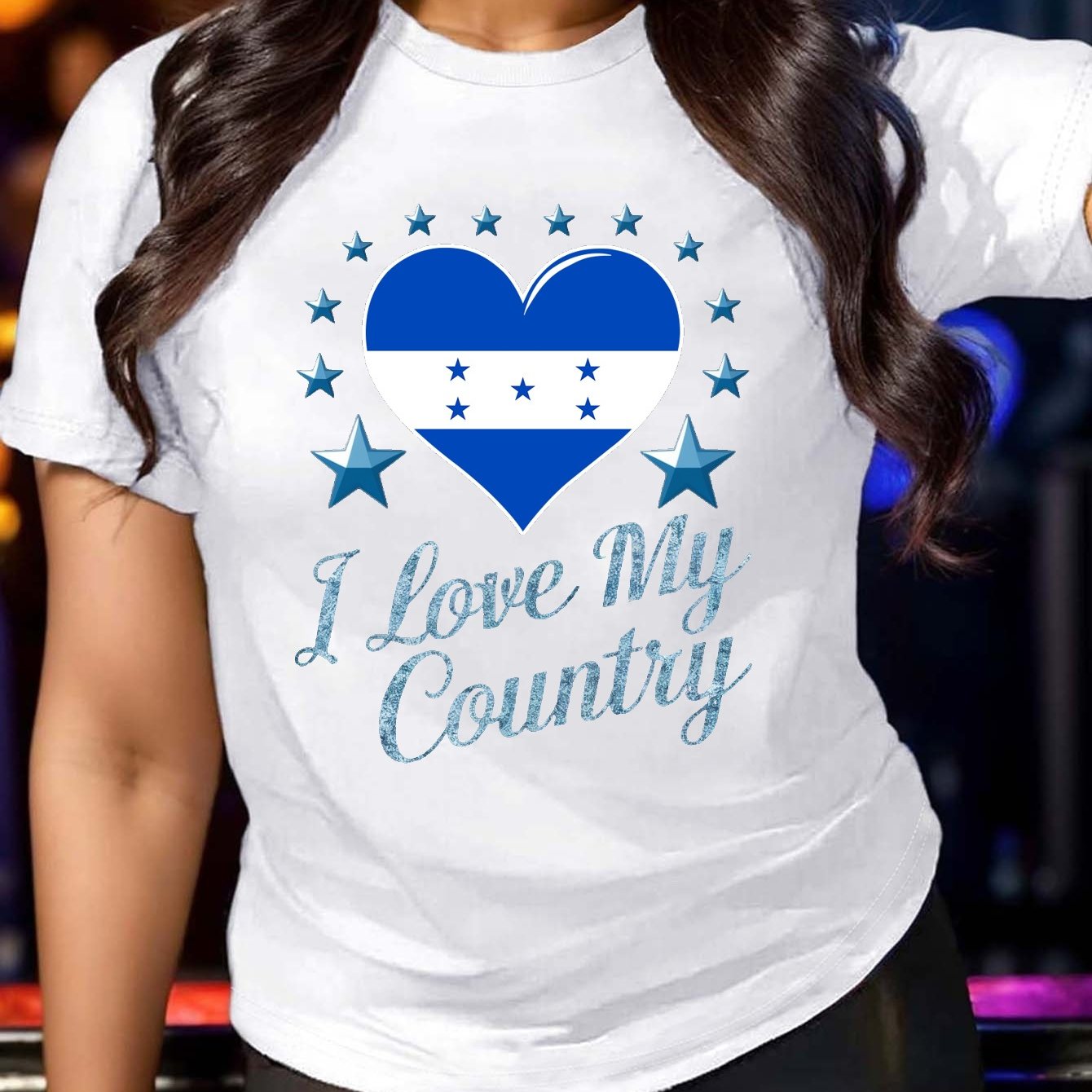 TEMU Honduras Flag-inspired Women's T-shirt - Fit, Short Sleeve, Round Neck With "i Love " Heart & , Machine Washable, For All
