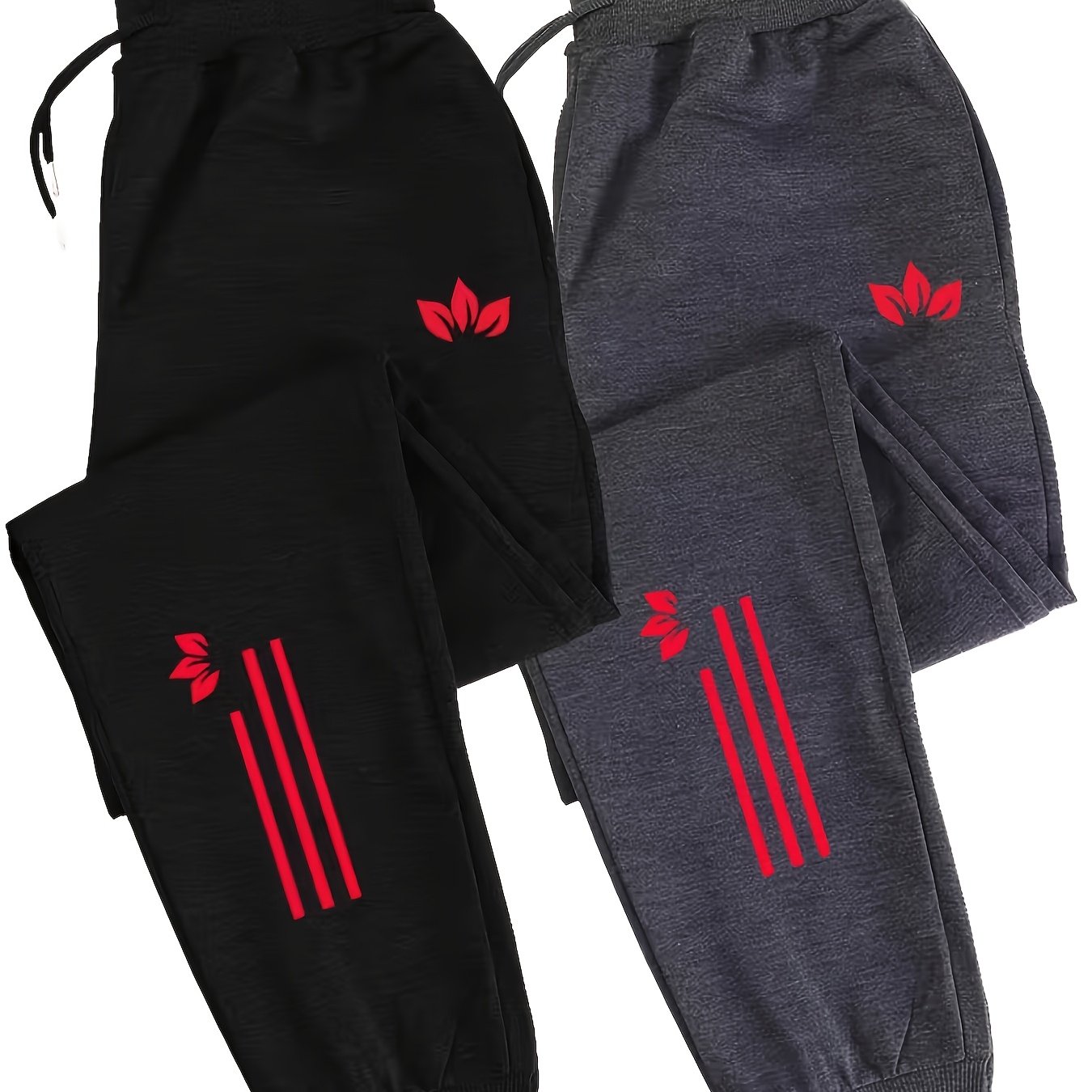 TEMU 2pcs Men's Athletic Joggers, Polyester Knit Fabric, Regular Fit, Casual Running Pants With Pockets, Weekend Style