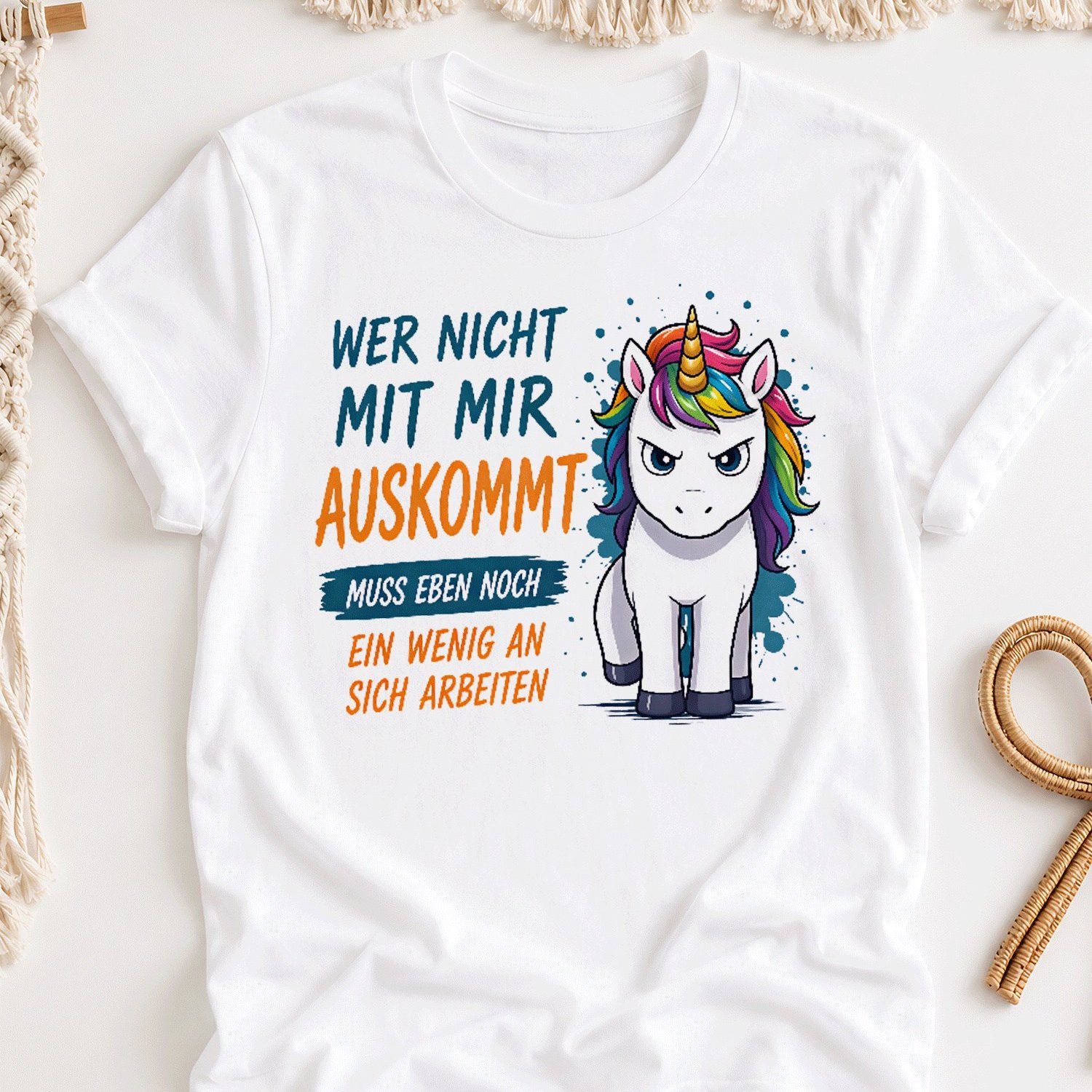 German Text With Me Needs To Work On Themselves Unicorn(6) Overseas Printing Y2k Oversized Unisex T-shirt For Men Women Retro 2000s Streetwear Baggy Graphic Tee