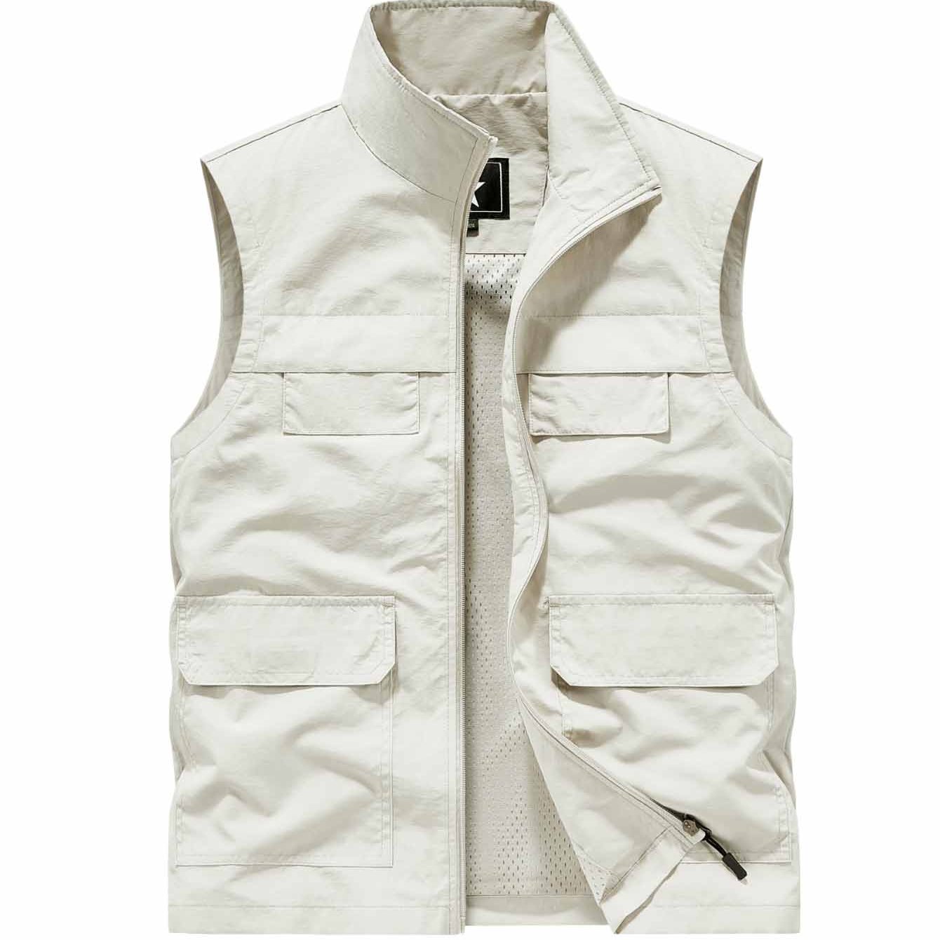 TEMU 2025 's Casual Solid Color Summer Vest, Simple Multi-pocket Outdoor Vest, Fashionable Multi-functional Men's Fishing Vest