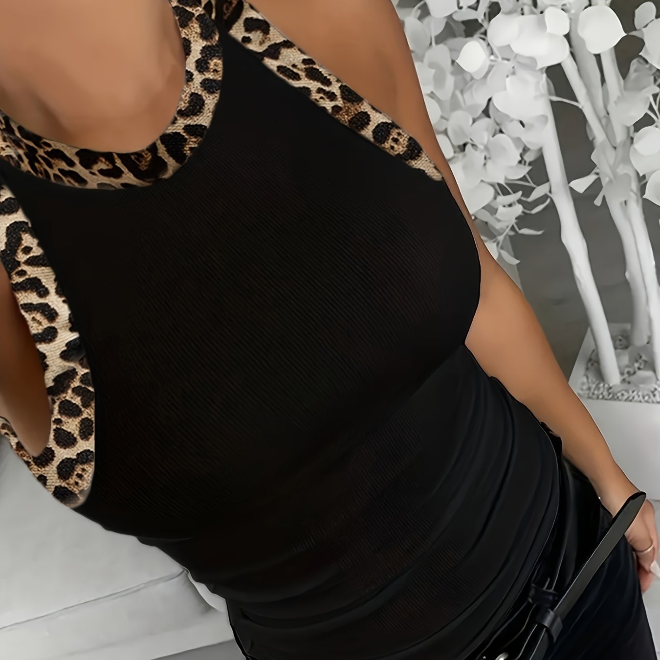 Image of New European Style Sexy Color-block Leopard Print Trim Spliced Printed Fashionable Slim-fit Summer Tank Top