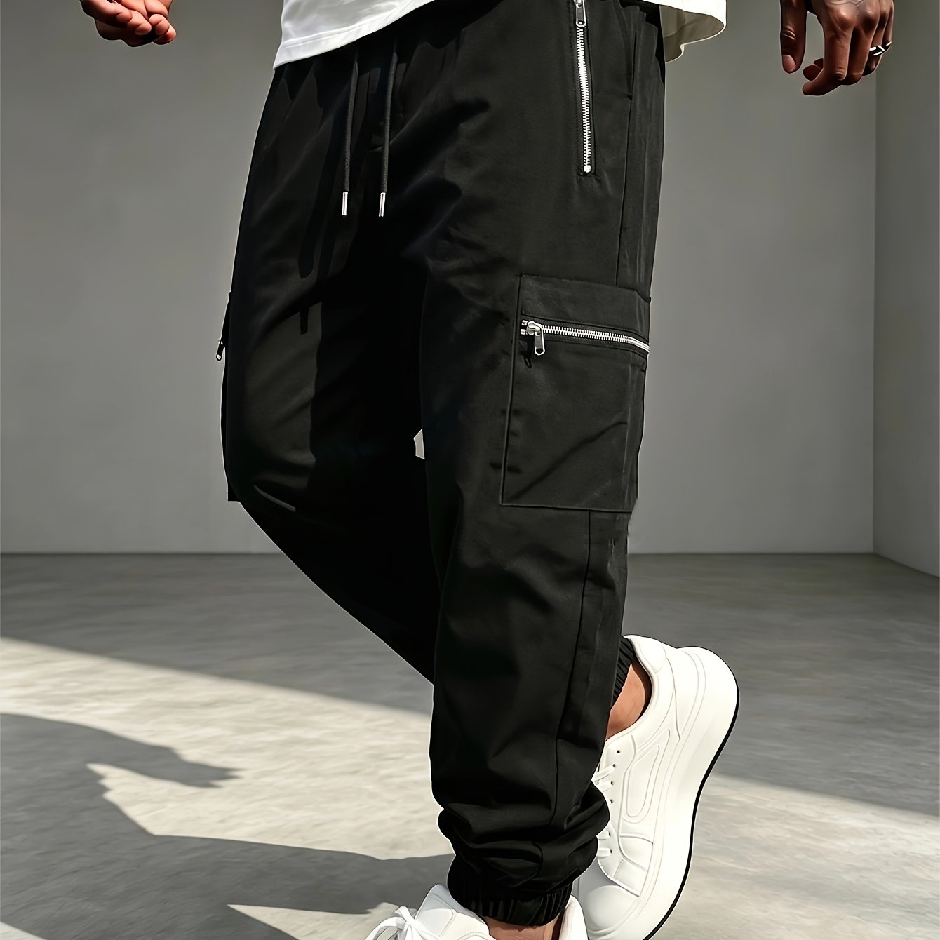 TEMU 4-color Unisex Couple's Casual Sporty Jogger Pants With Elastic Cuffs, Side Zip Pockets, And Waist Drawstring. Suitable For Daily Wear, Work,