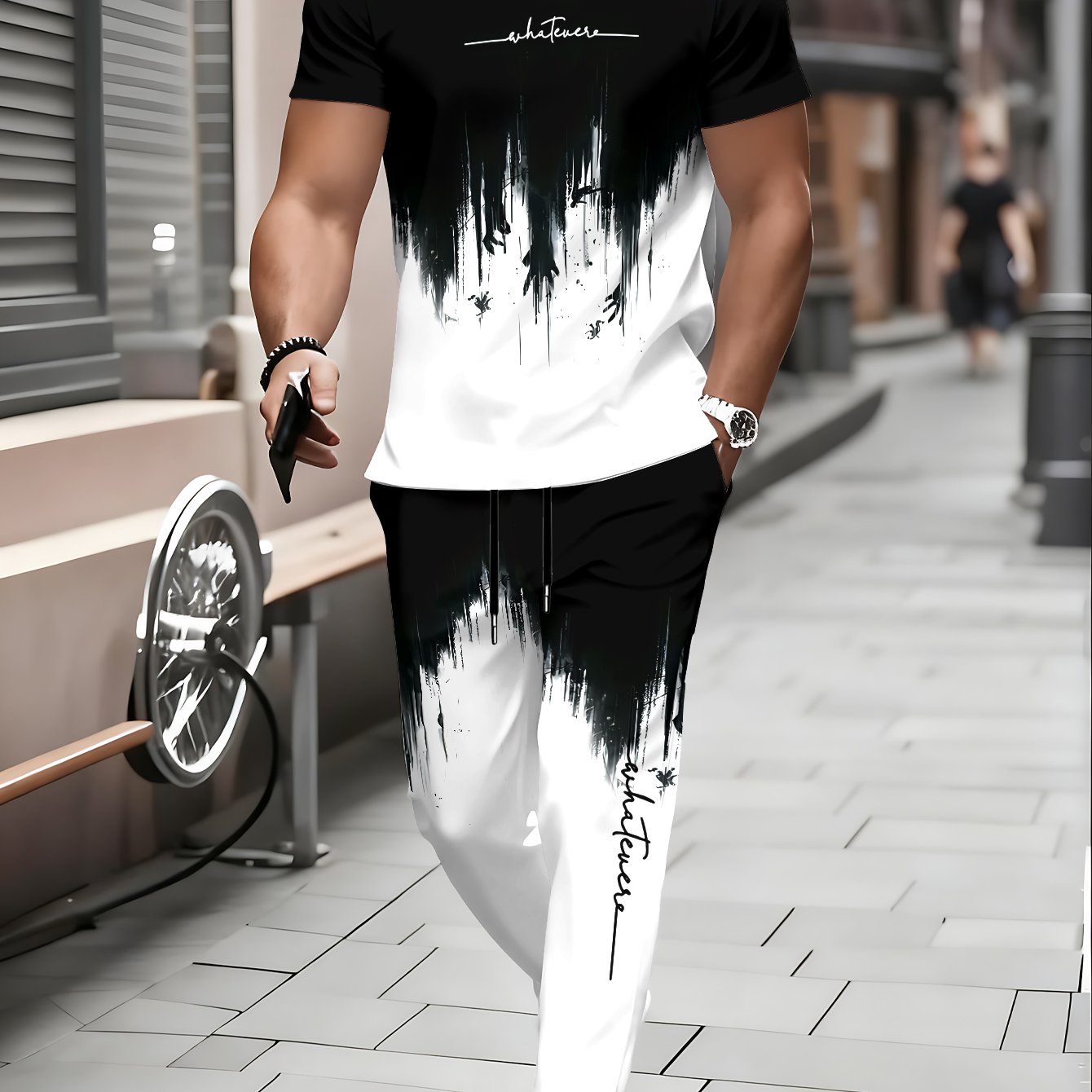 TEMU Men's Short Sleeve Long Pants Set, Round Neck T-shirt And Comfortable Long Pants Matching, Suitable For Spring, Summer, And Autumn Indoor And