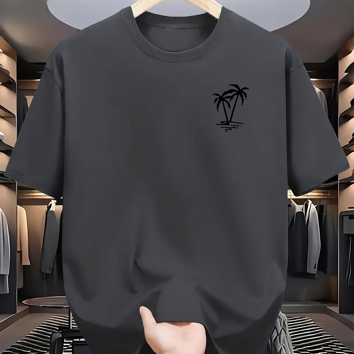 TEMU T-shirt tendance pour homme à imprimé - Fibre de respirante évacuant l'humidité, col ras du cou, manches courtes, coupe confortable - Parfait