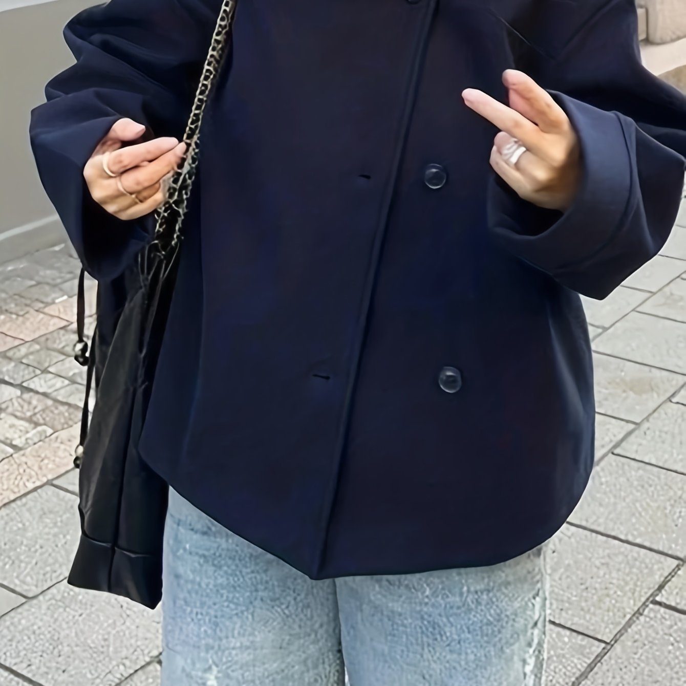 TEMU Damen Ganzstoff Einreihig Einreihig Langarm Warmer Mode Mantel, Einfarbiges Stoff, Knopfleiste, Frühling