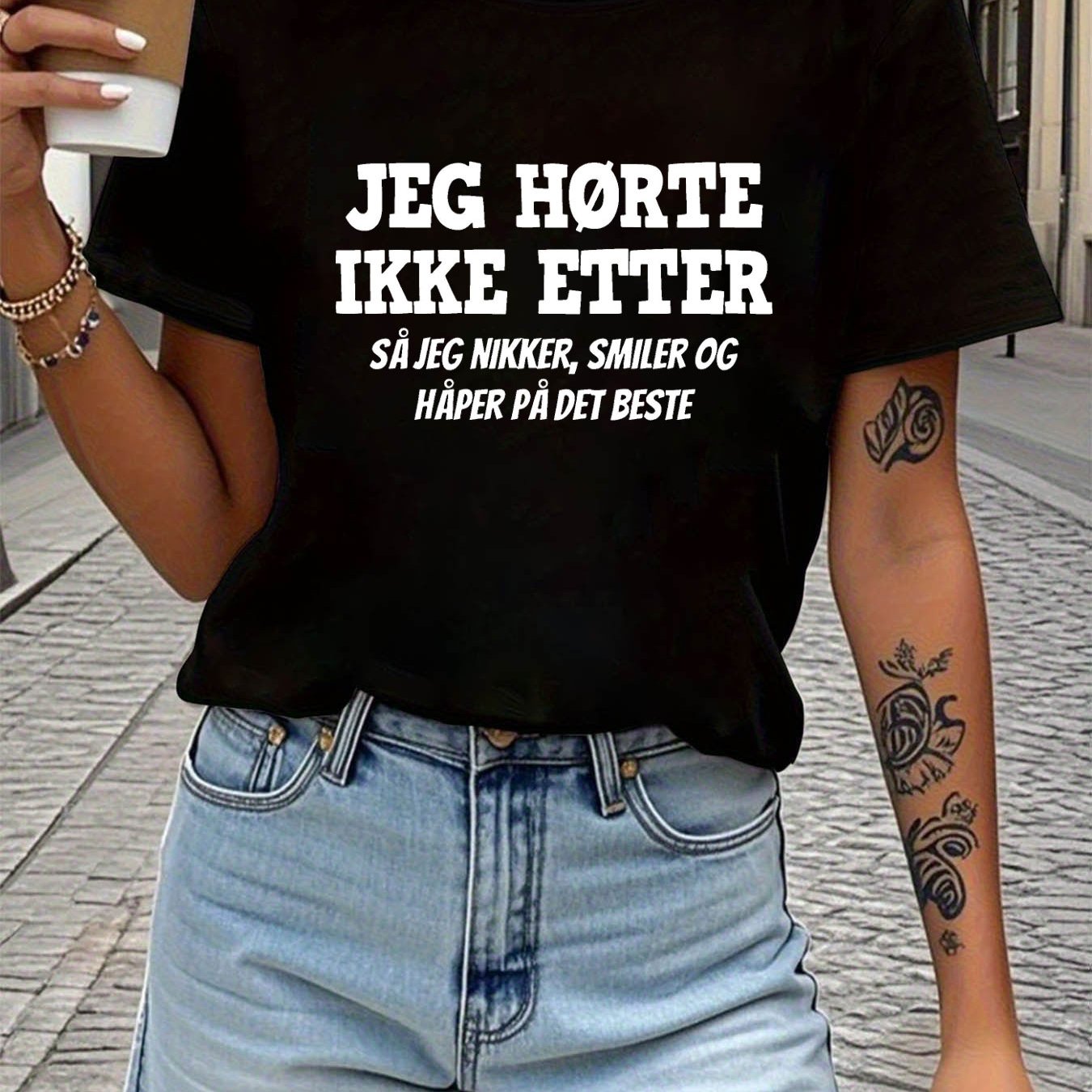 TEMU Danish Not Nod Smile & For The Best Letter Print Women's T-shirt, Short Sleeve Crew Neck Casual Top For Summer & Spring, Women's Clothing