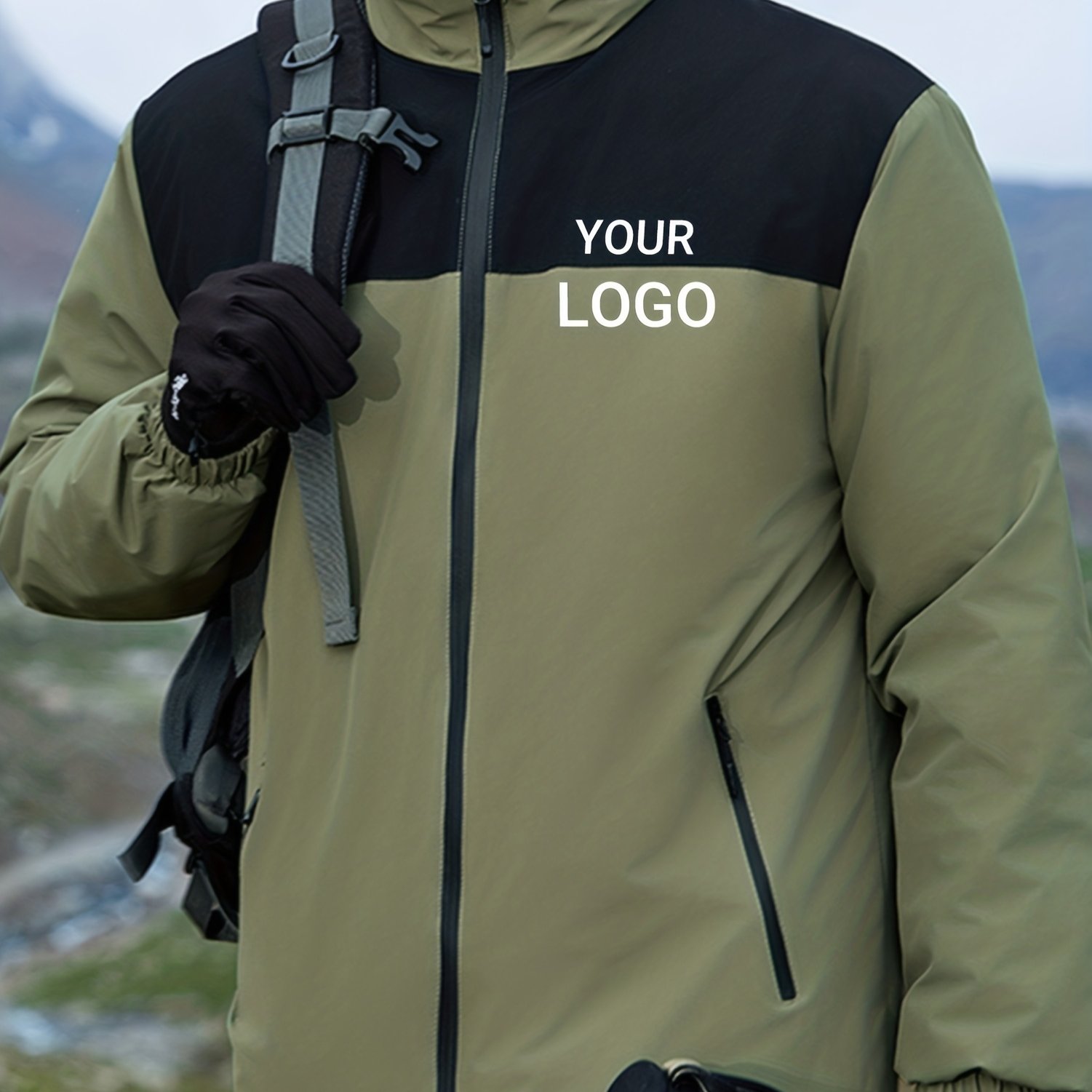 TEMU Fleece-lined Thickened Jacket Custom Winter Warm Long Sleeve Top, Collar Jacket, Logo Pattern Photo Printing, Casual Comfortable, Corporate