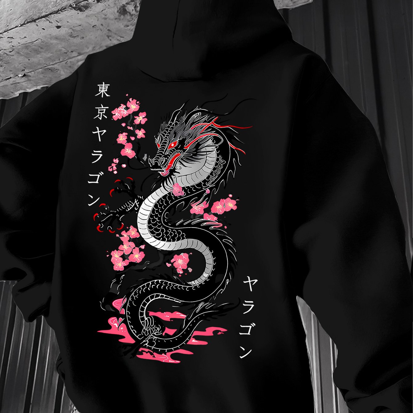 Image of A Dragon And Cherry Design Trendy Hoodie For Man's Hoodie High Quality Thick Premium Sweatshirt For Spring And Autumn Wear For Casual And Gifting Who Love Japanese Art
