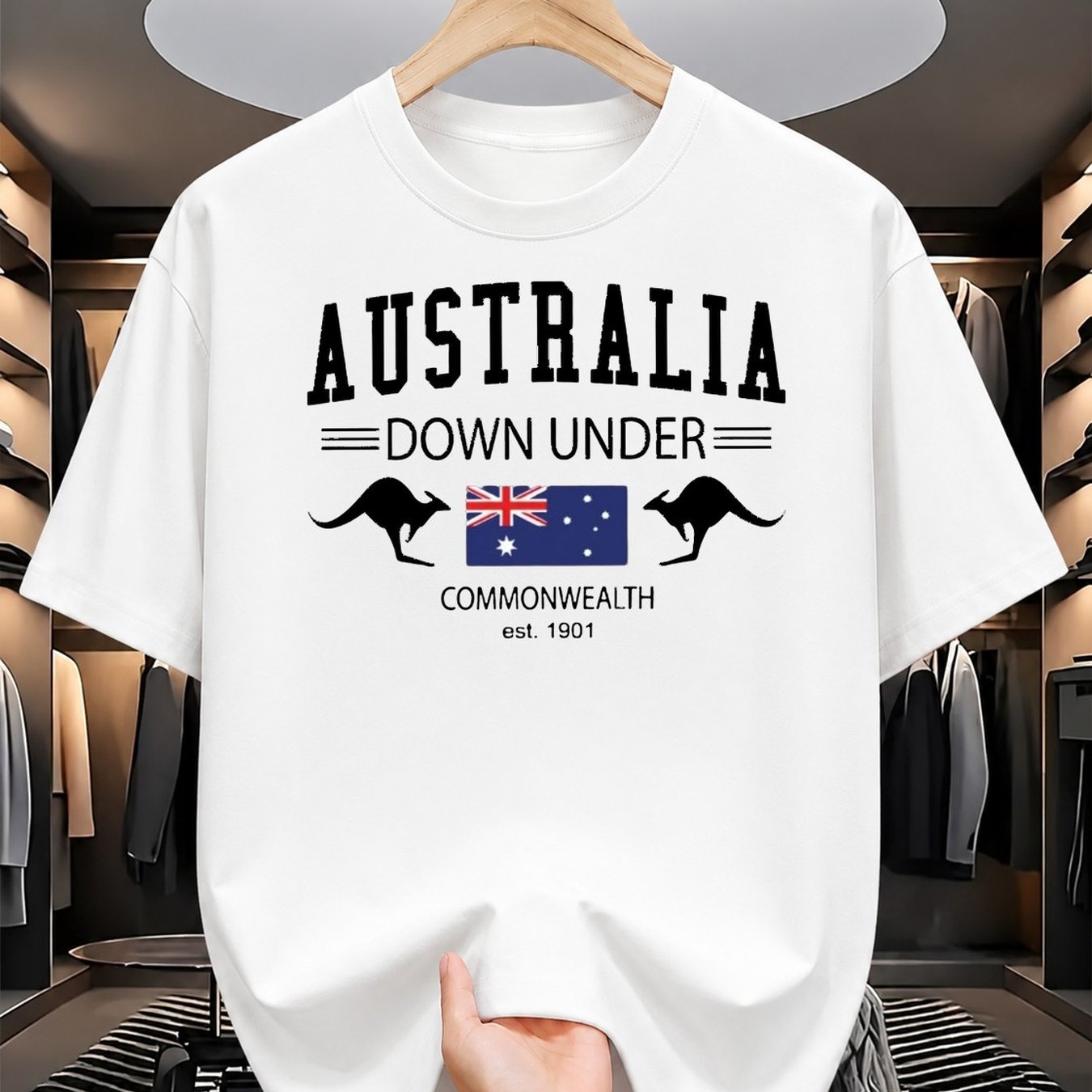 TEMU Men's Short Sleeve Crew Neck Australia Under Kangaroo Flag Graphic Patriotic Soft Casual For Australians-unisex Holiday Gift Casual Outing 2026
